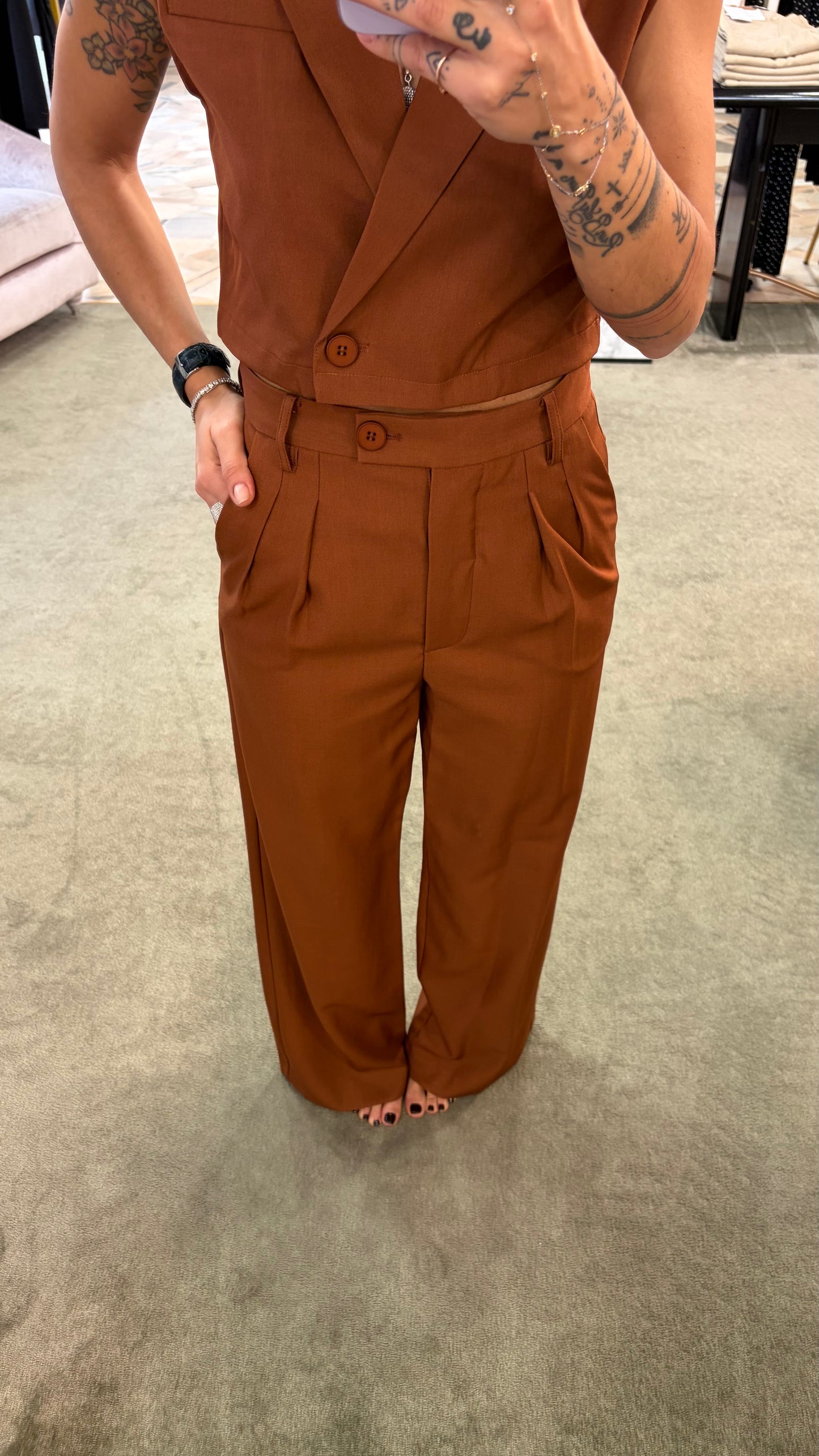 Pantaloni tabacco wide doppia pences ay