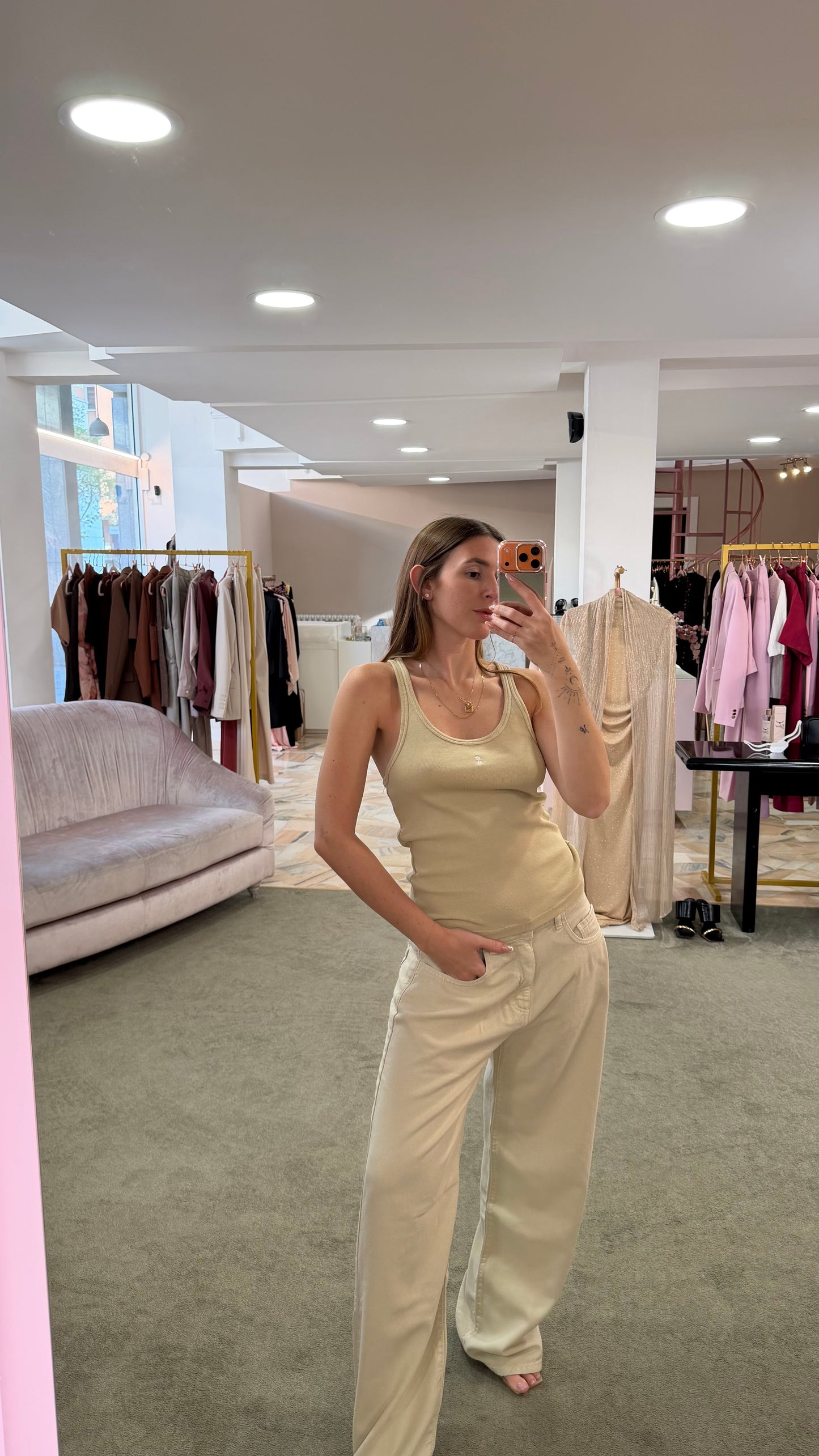 Canotta beige a costine Icon Denim