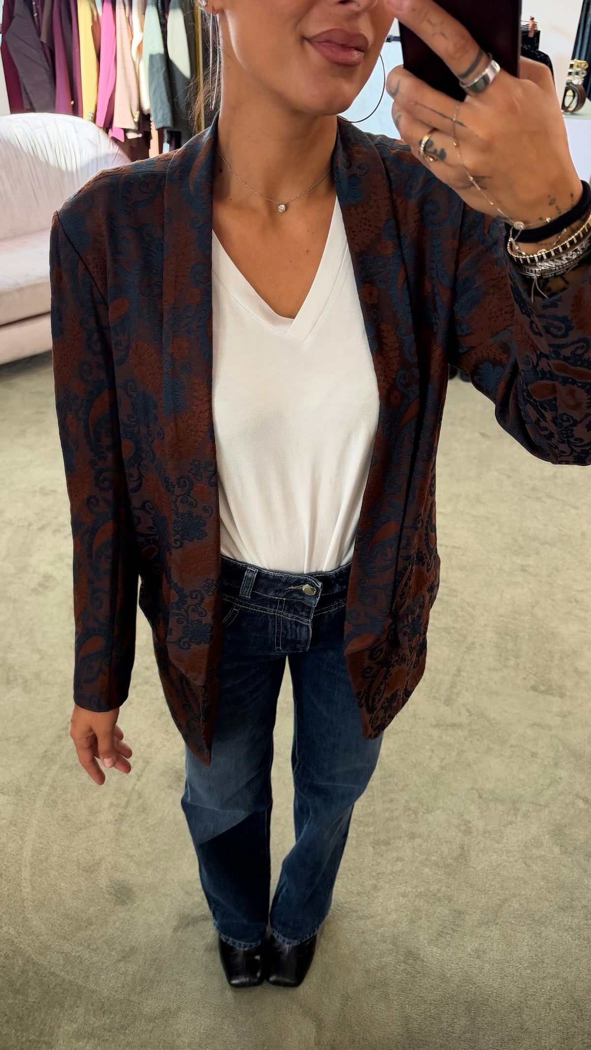 Blazer damascato sfoderato marrone e ottanio ay