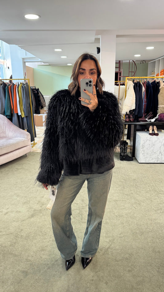 Pelliccia eco nera luxury pelo lungo un