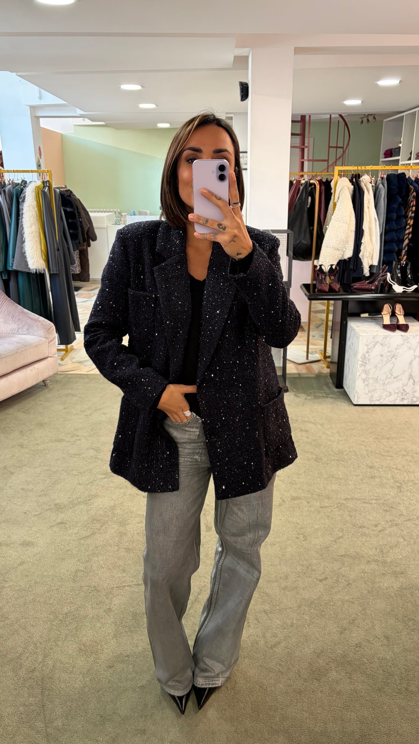 Blazer blu notte oversize in bouclè tw
