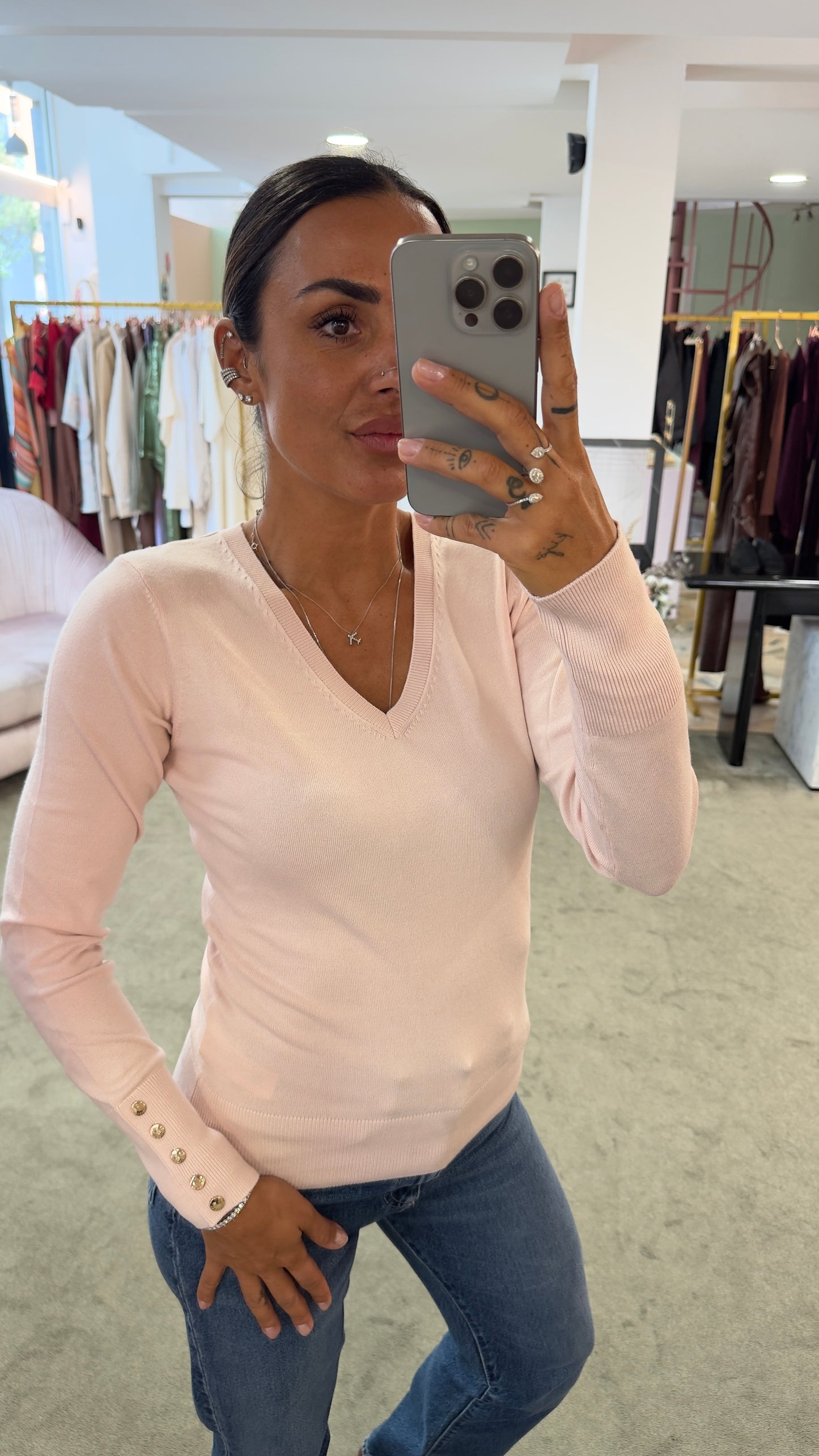 Maglione rosa baby scollo a v in viscosa fr