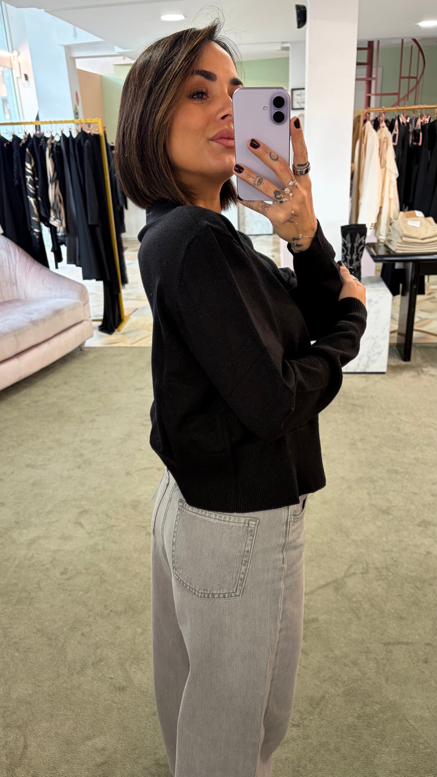 Cardigan nero in lurex ay