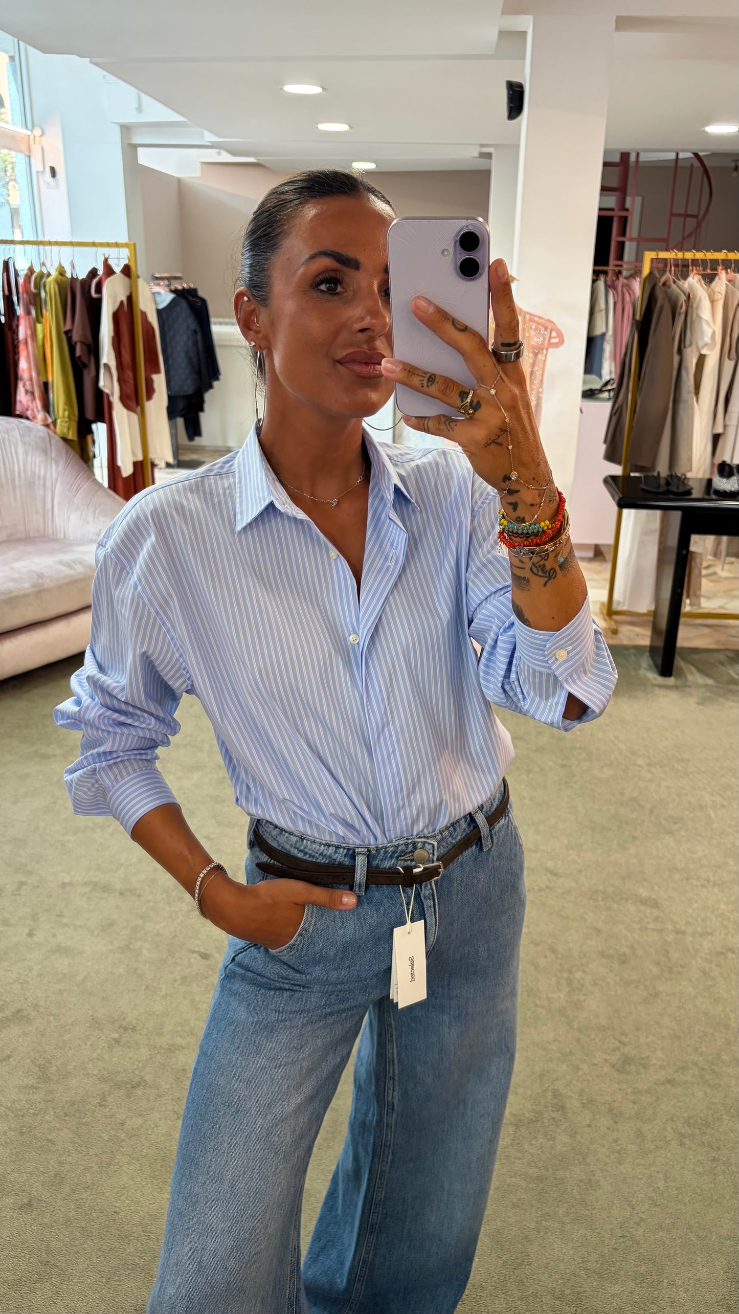 Camicia celeste a righe regular Marsem