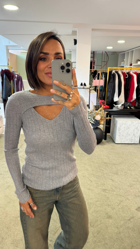 Maglia grigia a costine cutout bj
