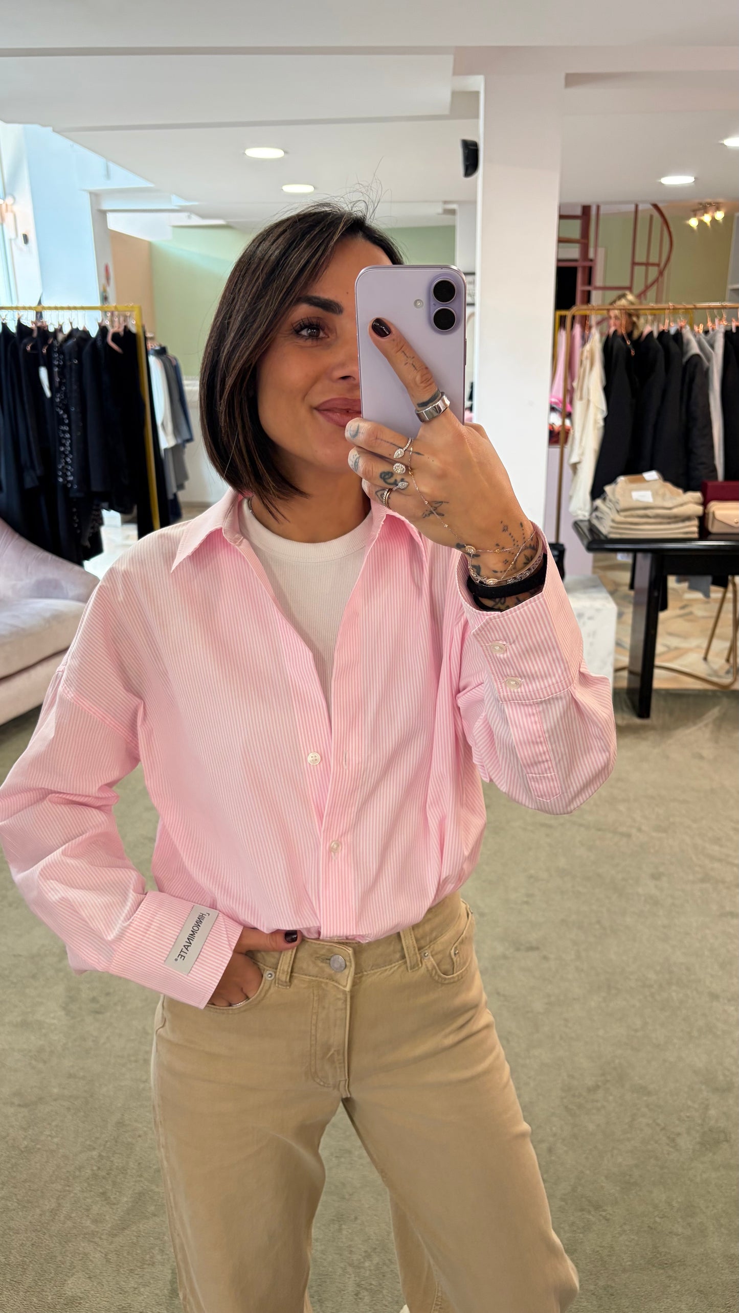 Camicia rosa a righe in cotone Hinnominate