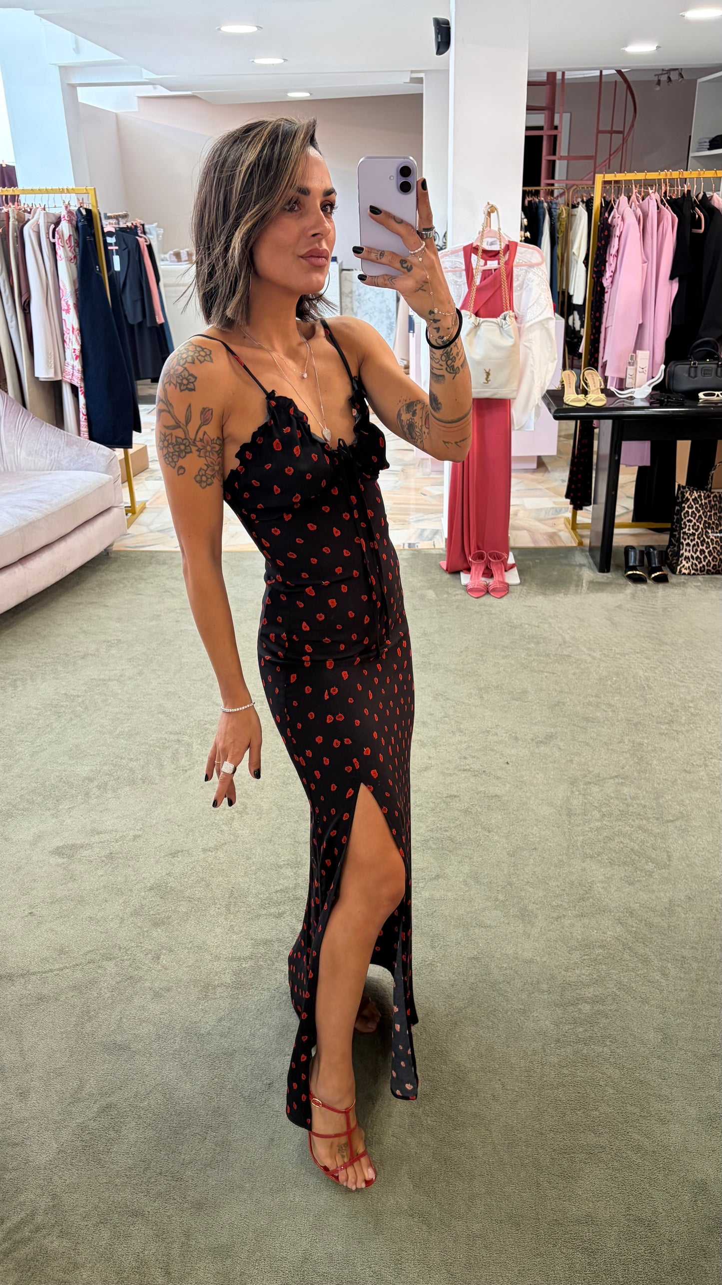 Abito riley lungo MAR DE MARGARITAS nero con rose