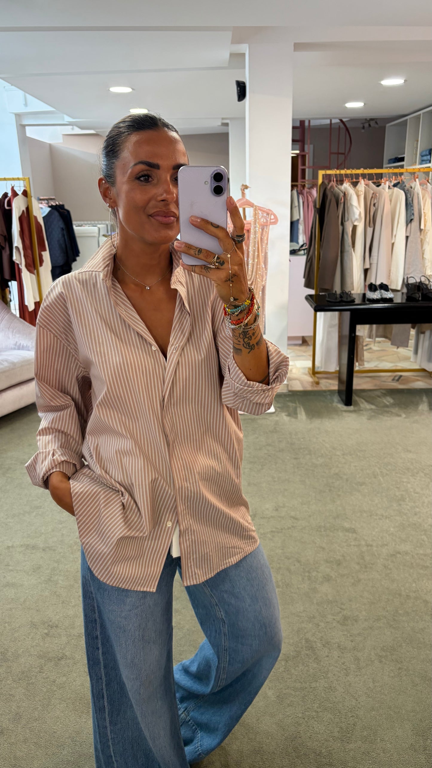 Camicia cammello a righe regular Marsem