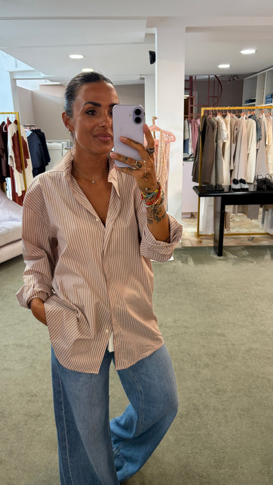 Camicia cammello a righe regular Marsem