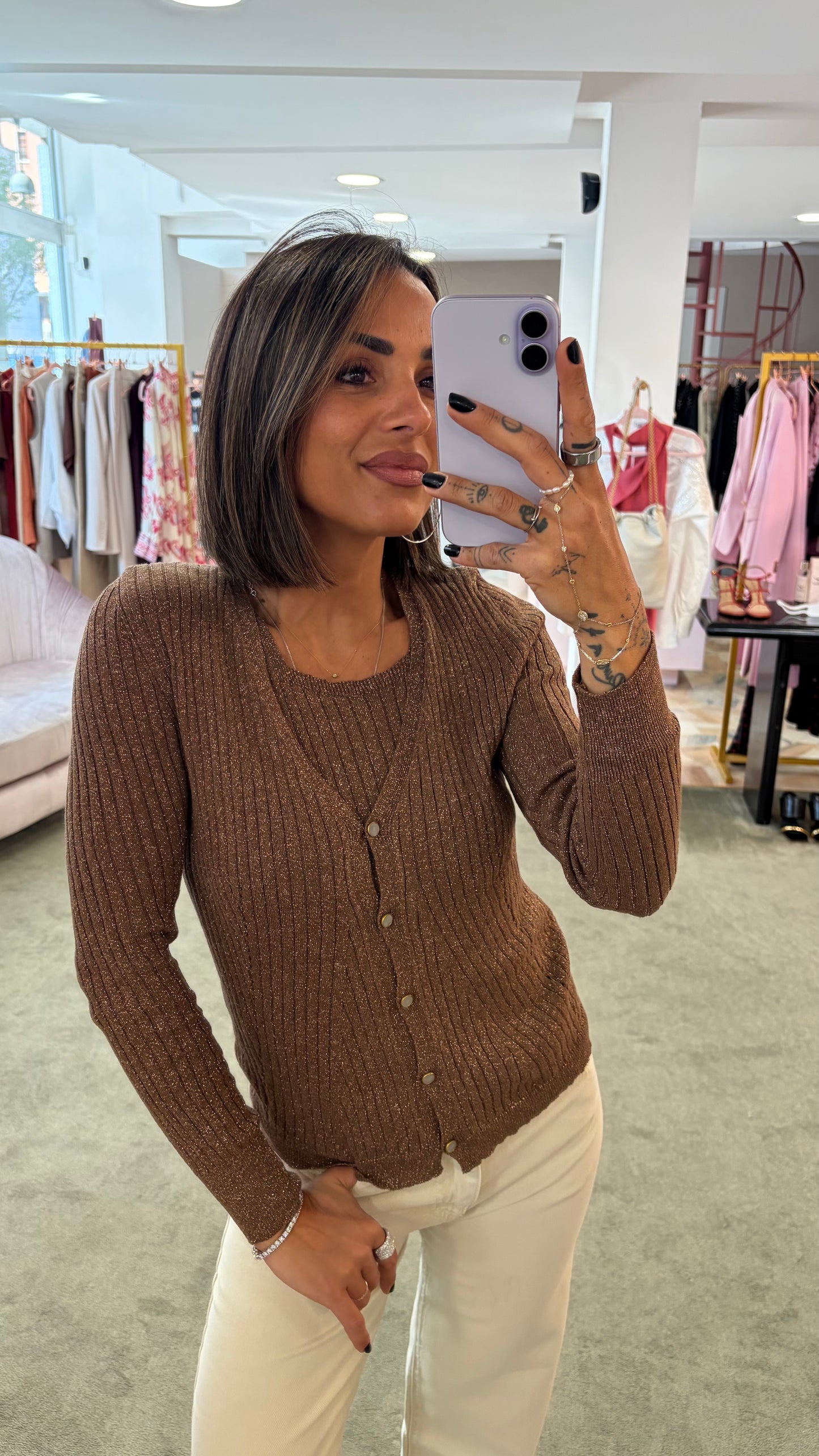 Cardigan marrone lurex glp