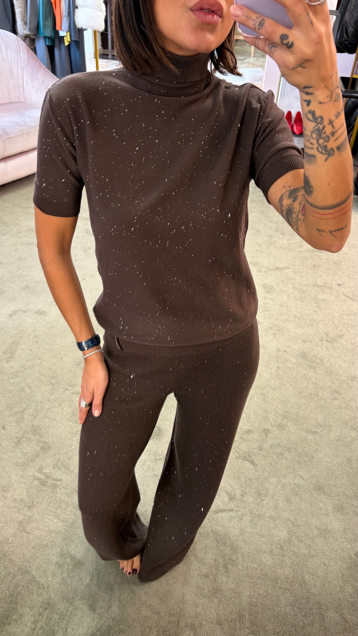 Dolcevita manica corta marrone testa di moro Hinnominate in maglia