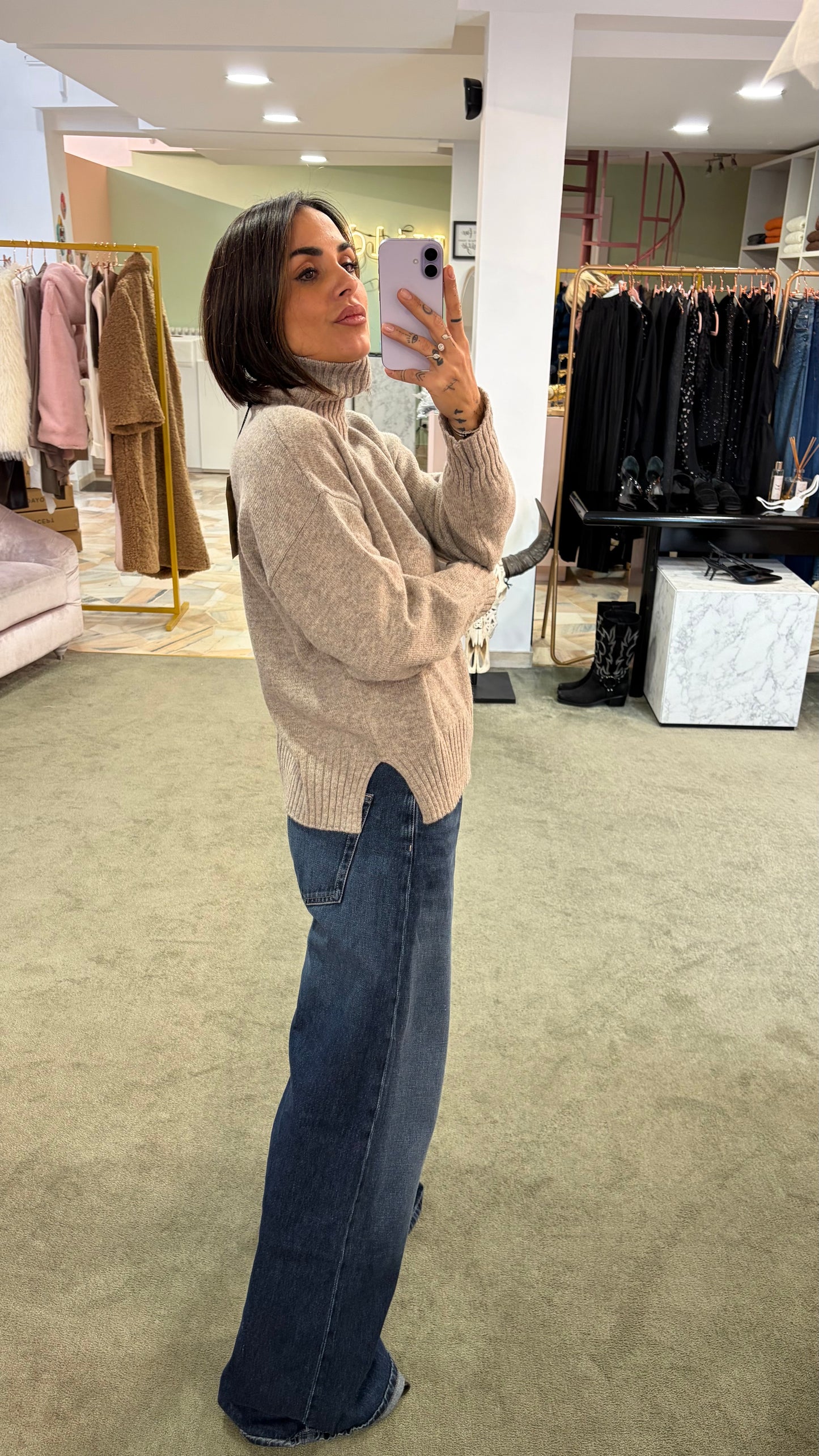 Dolcevita tortora melange a scatoletta in lana Irish