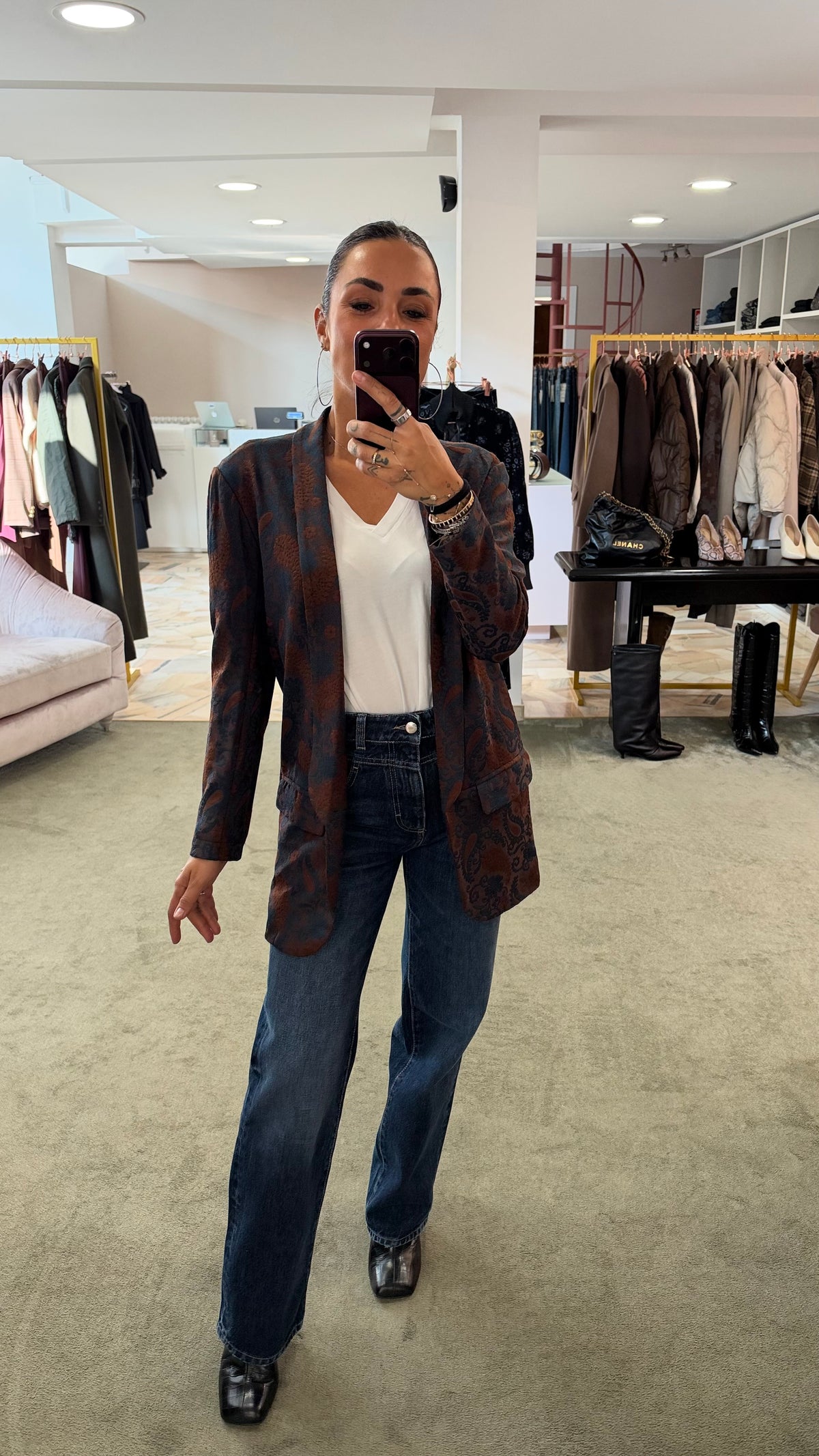 Blazer damascato sfoderato marrone e ottanio ay