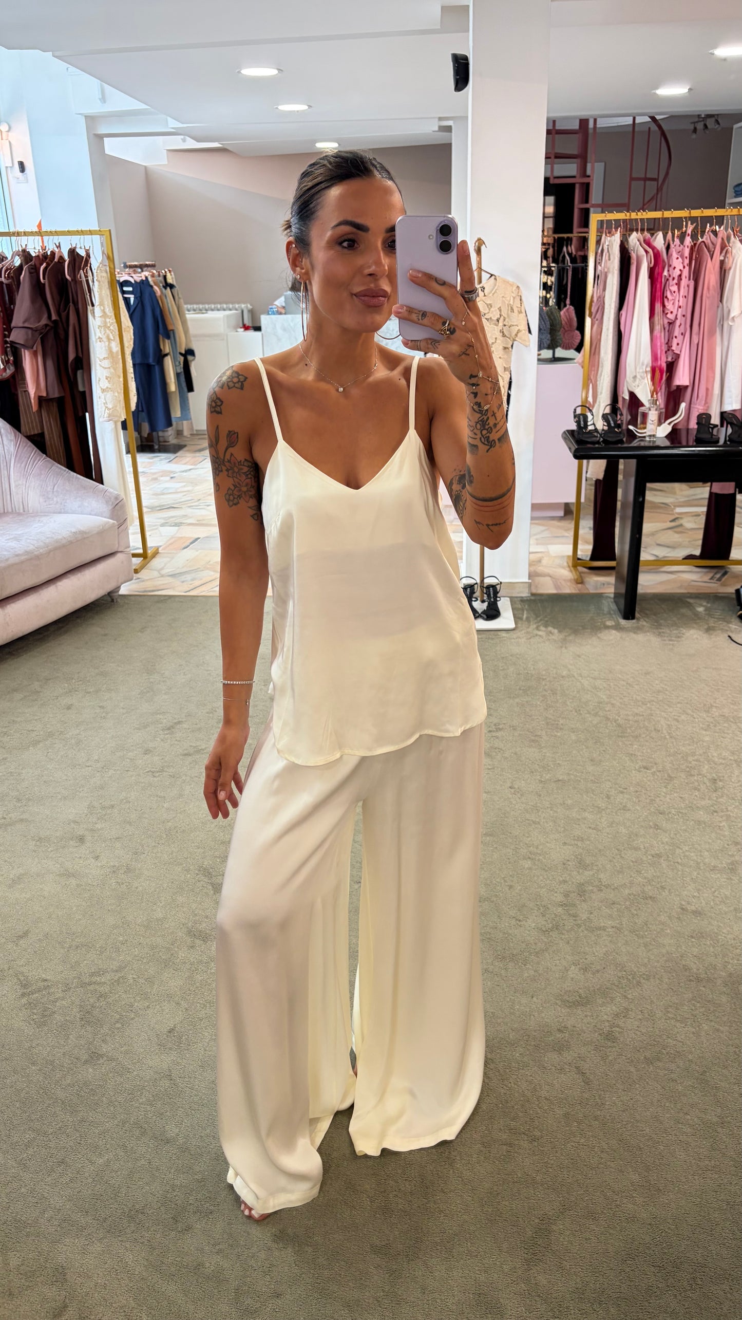 Canotta panna in satin ay
