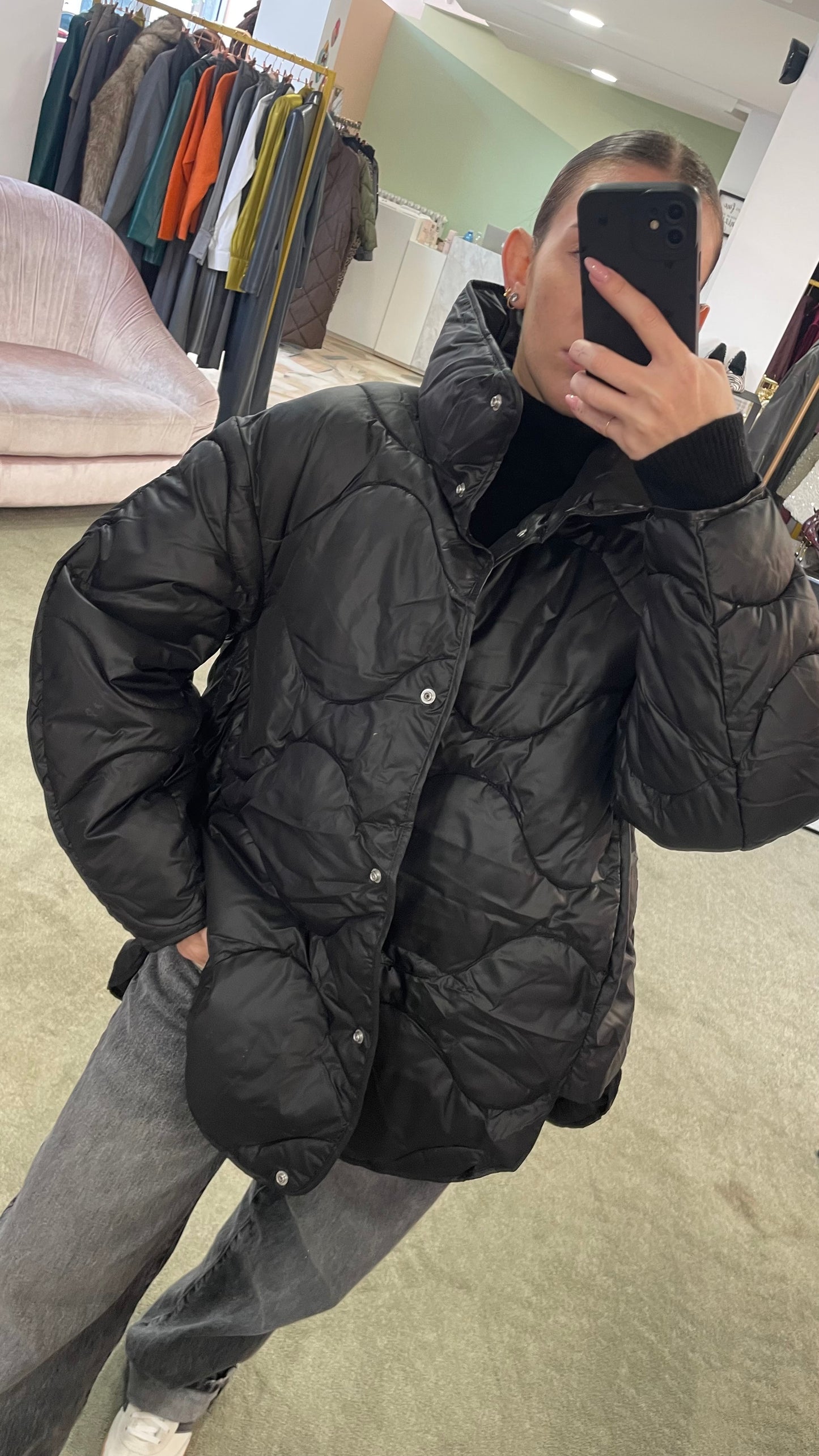 Piumino stella nero trapuntato jx