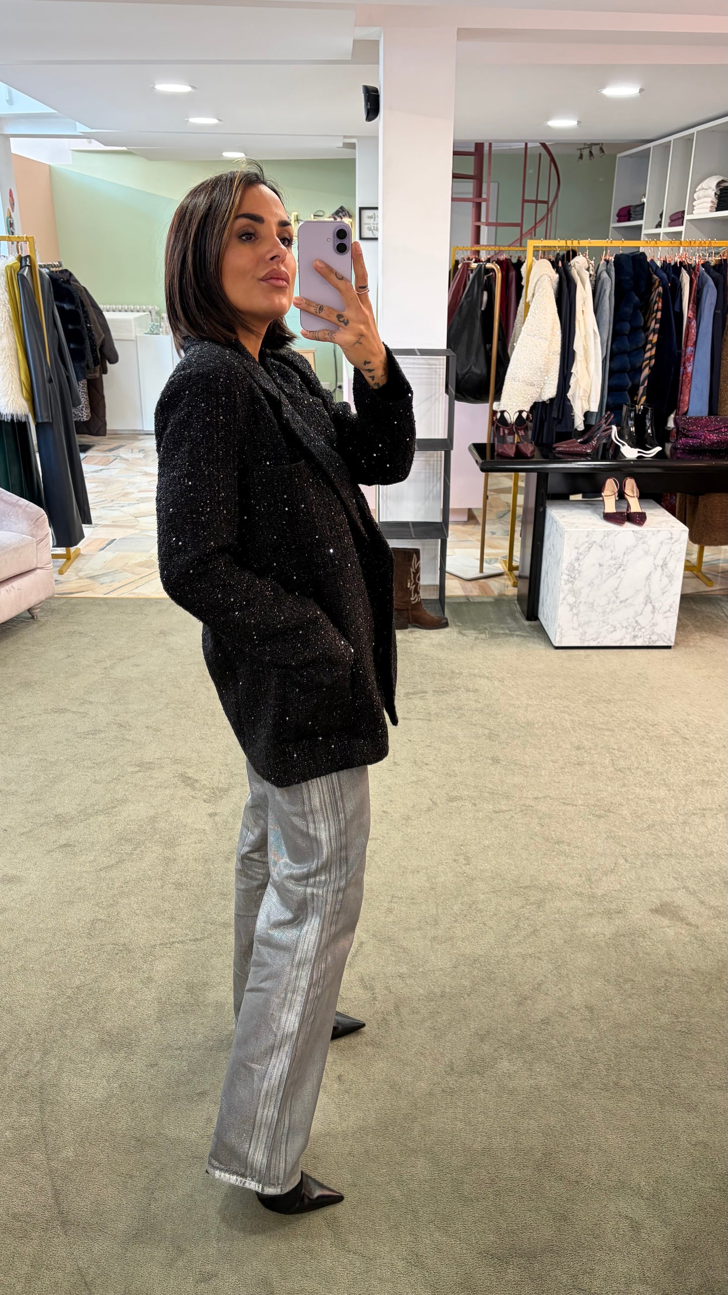 Blazer nero oversize in bouclè tw