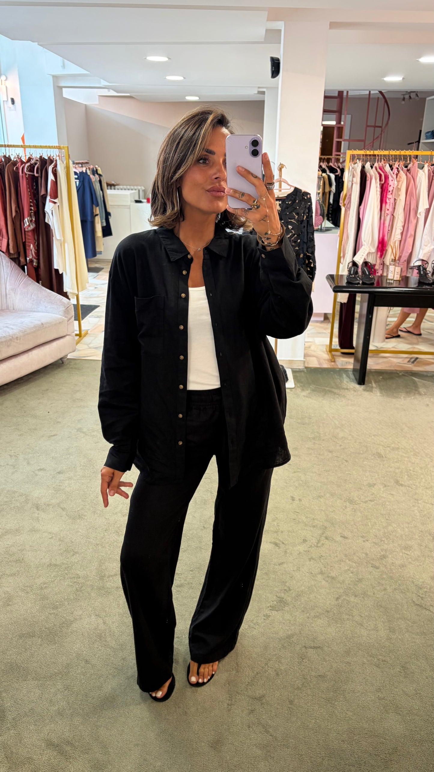 Camicia nera in lino sy