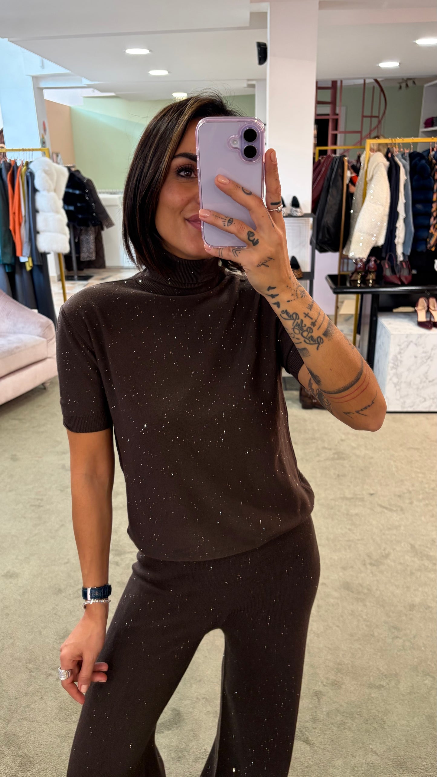 Dolcevita manica corta marrone testa di moro Hinnominate in maglia