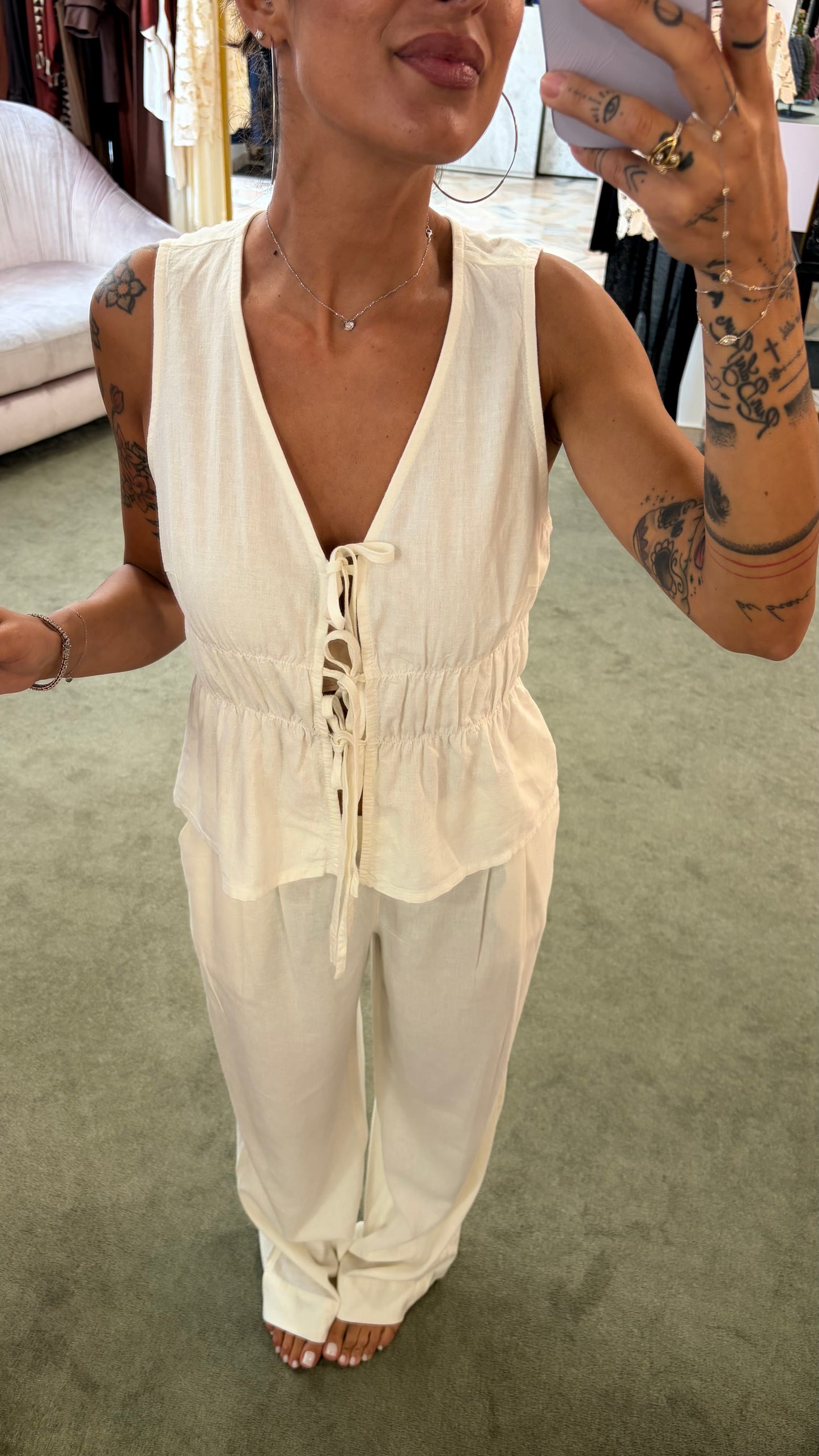 Pantaloni almira panna con pences ed elastico jx