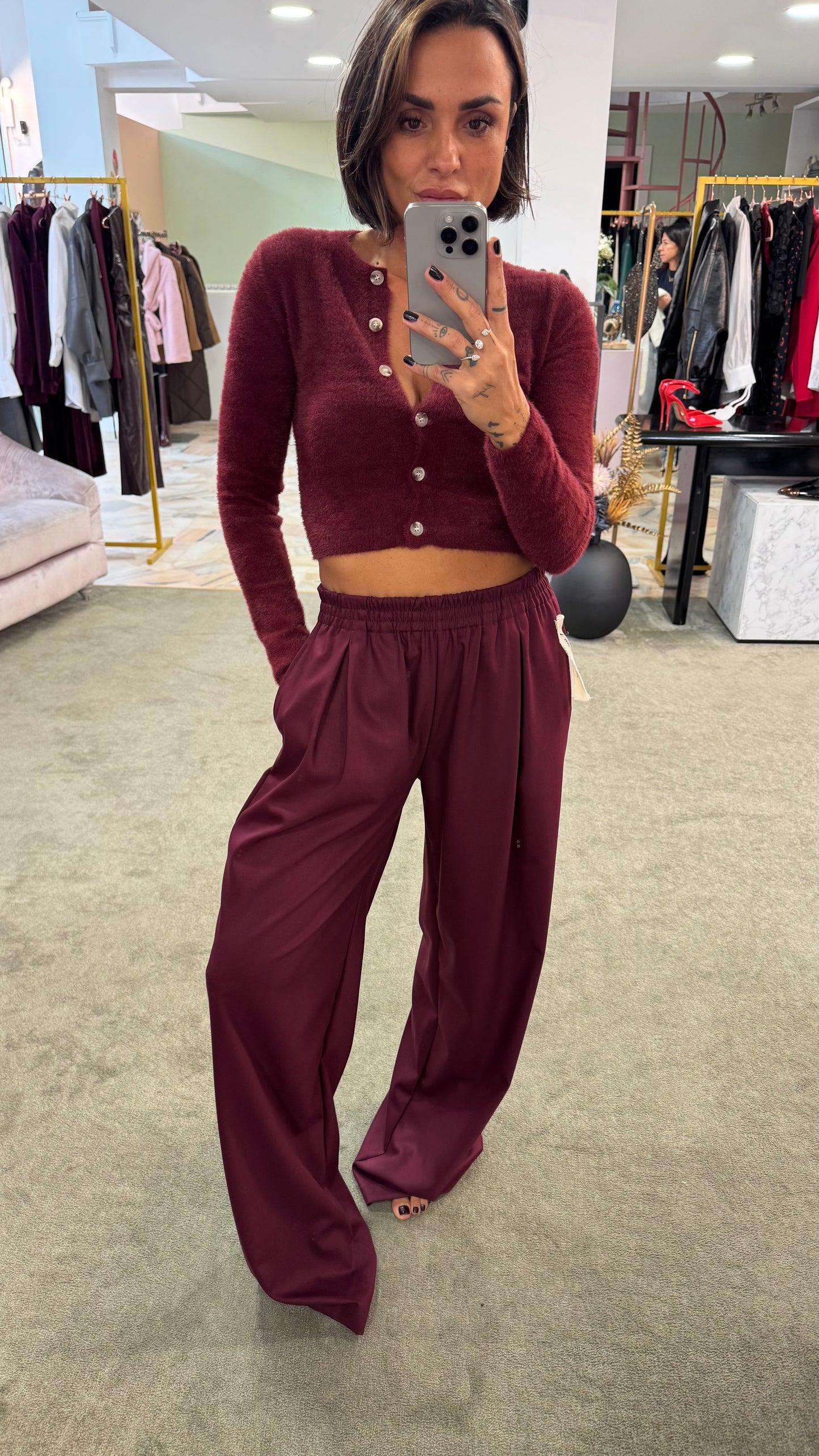 Cardigan teddy bordeaux crop gl