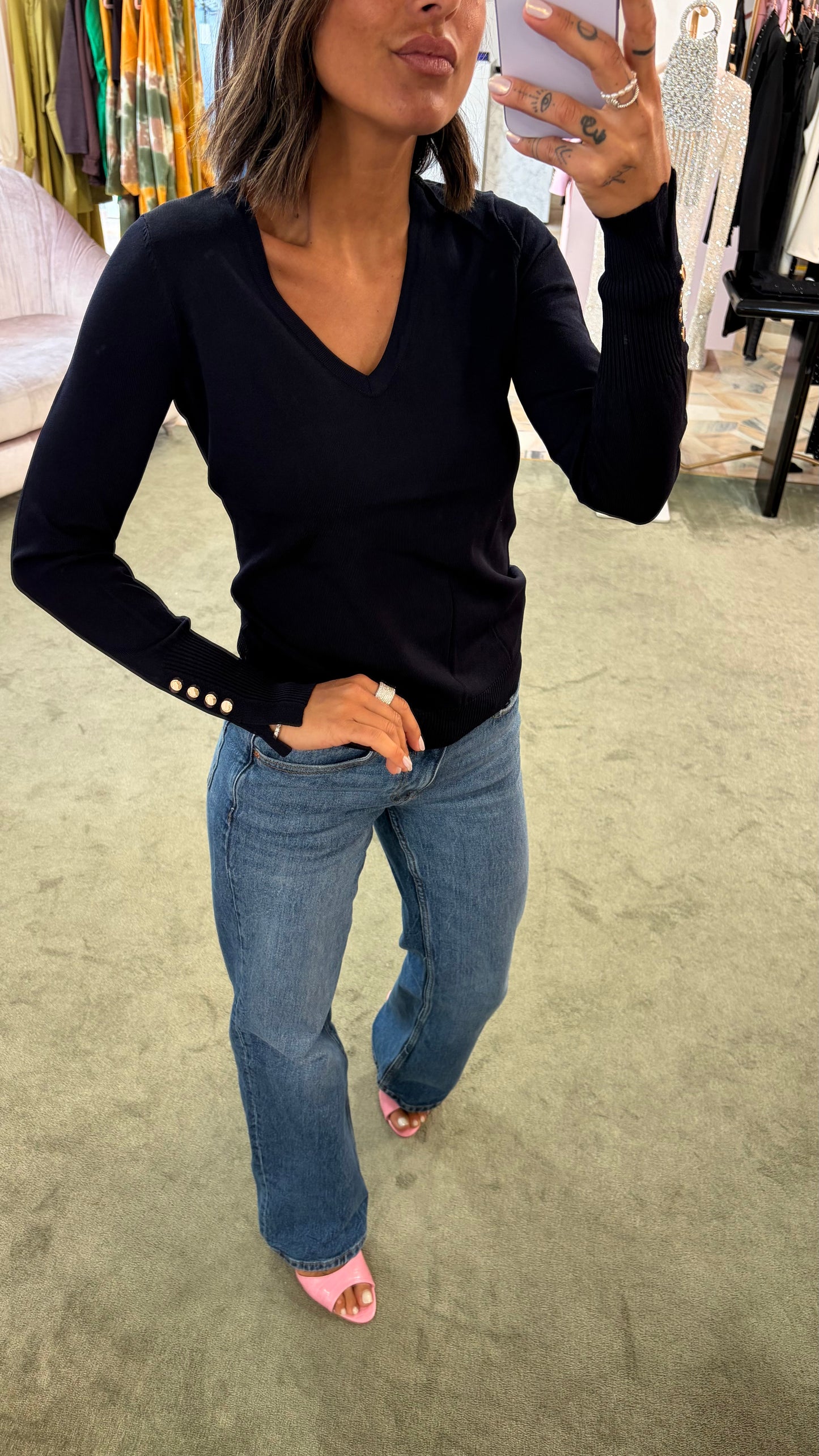 Maglione scollo a v blu notte fr