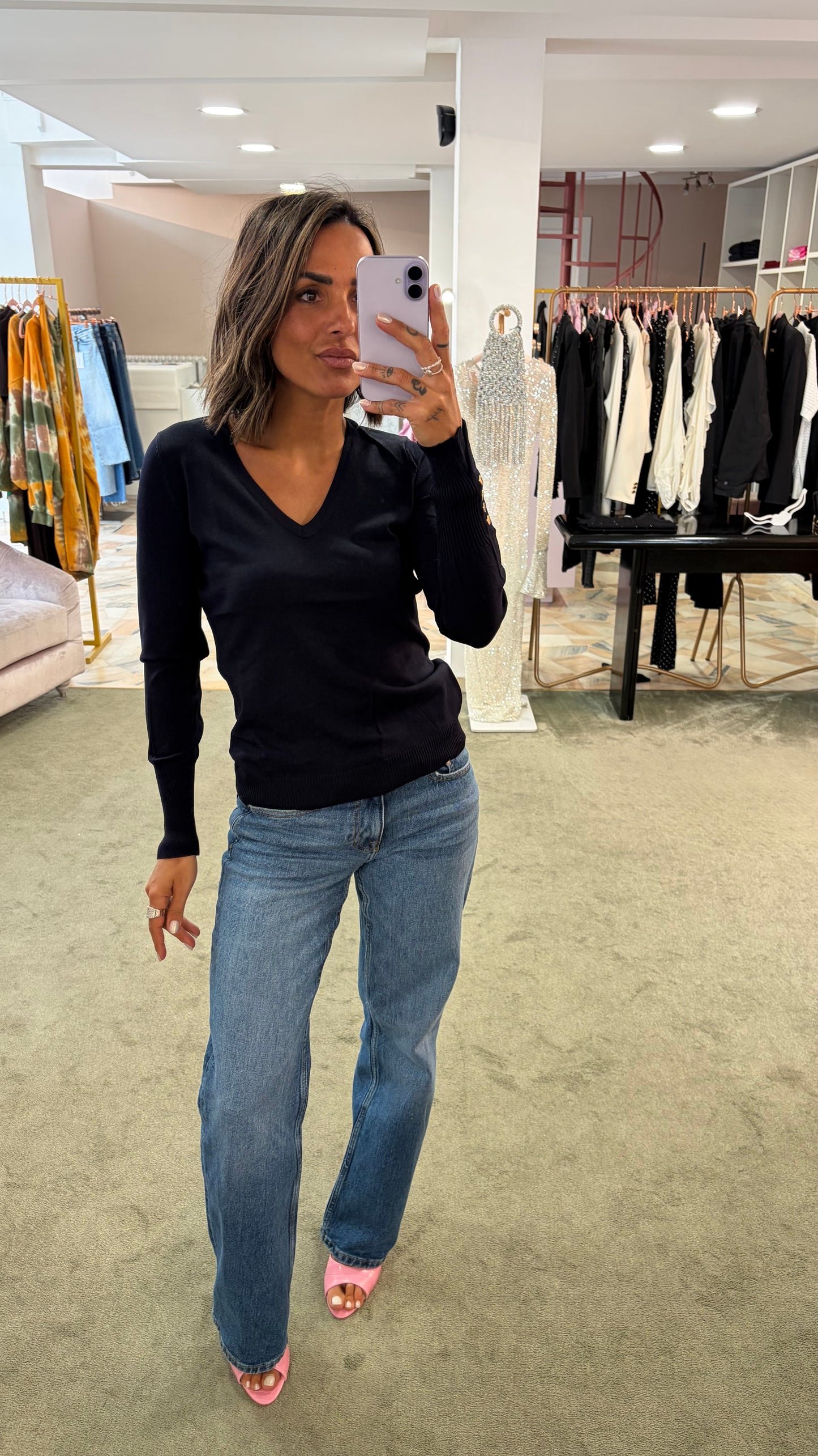 Maglione scollo a v blu notte fr