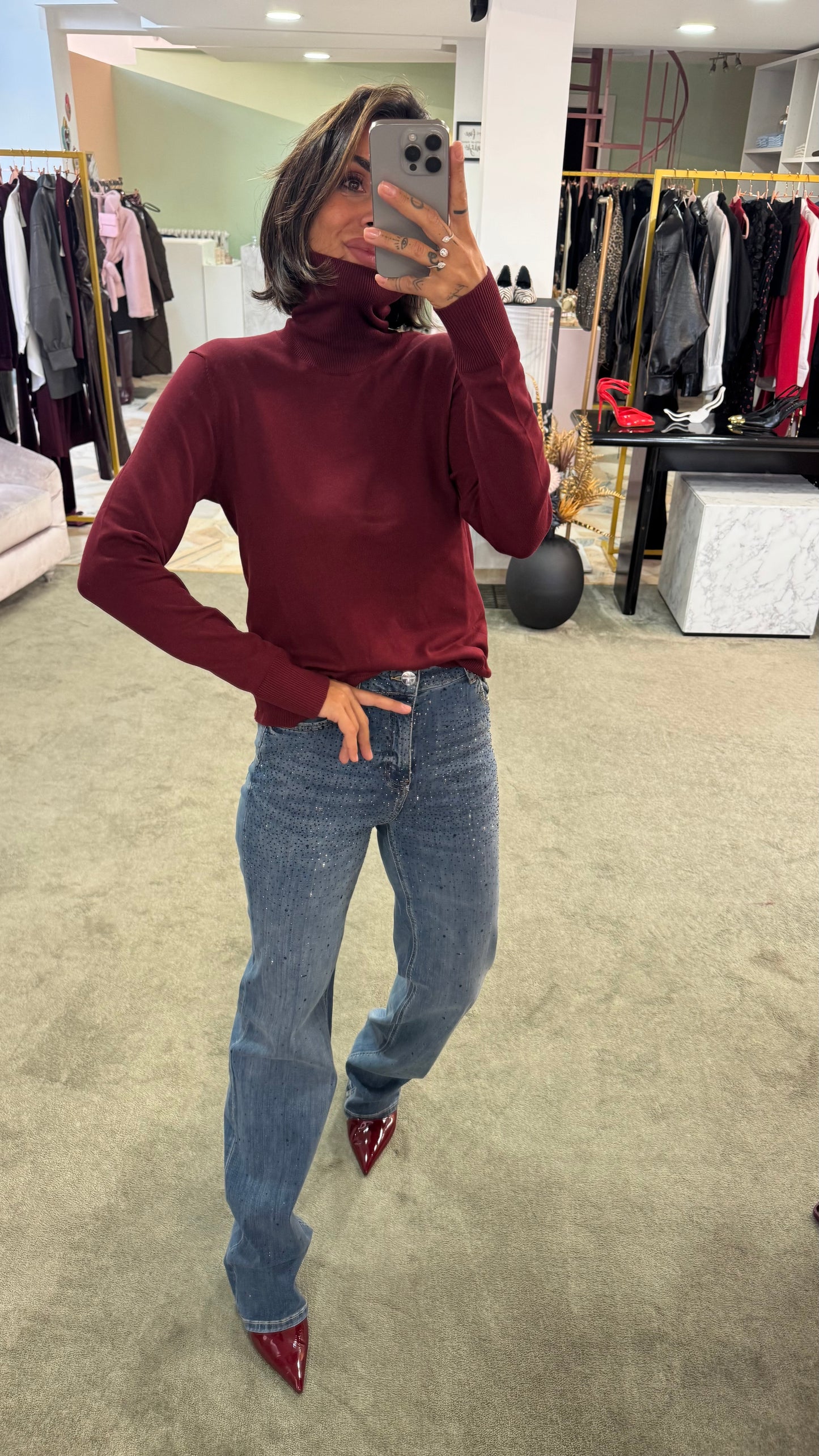 Jeans straight denim medio con cristalli fr