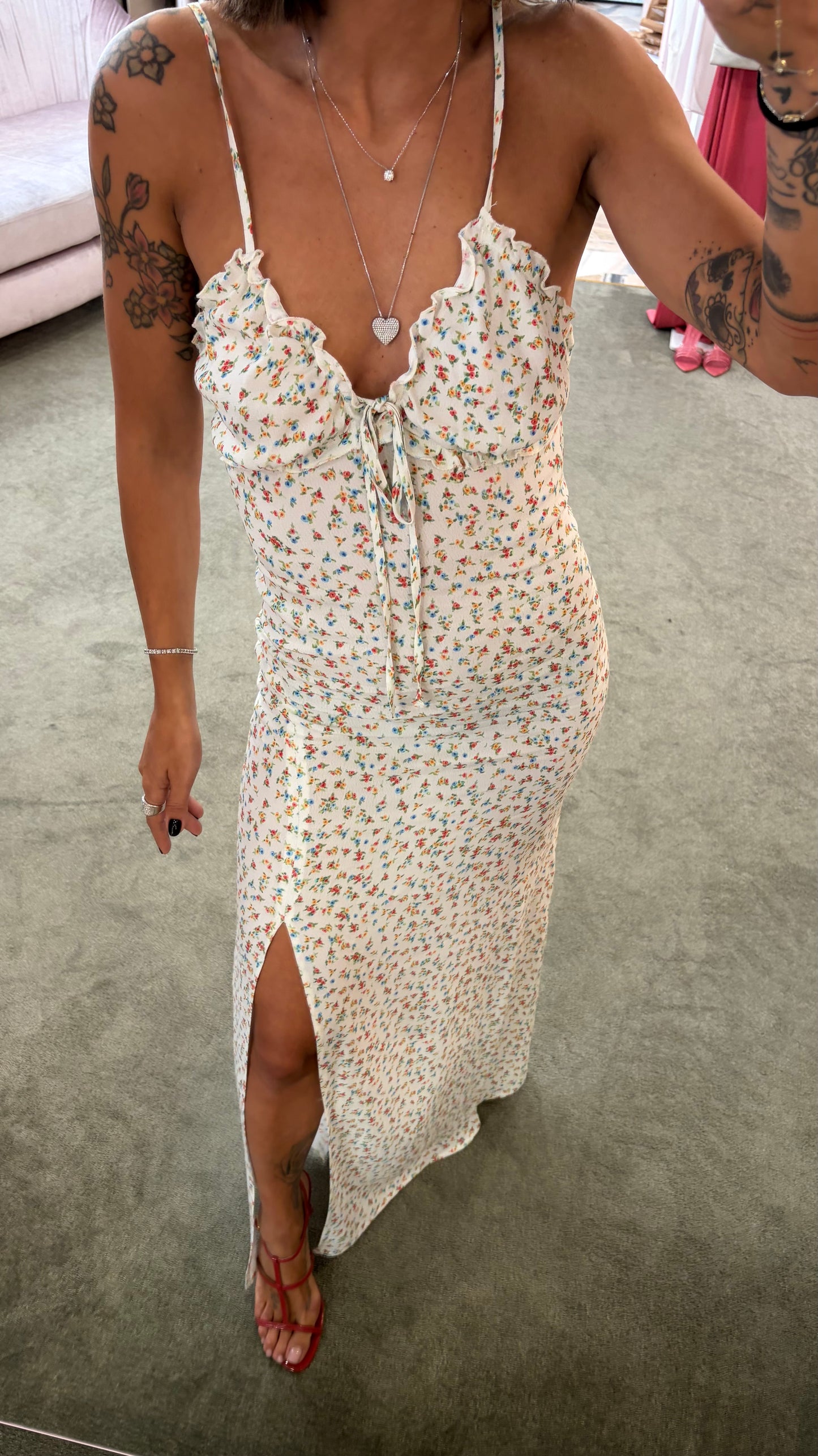 Abito riley lungo MAR DE MARGARITAS panna con fiorellini