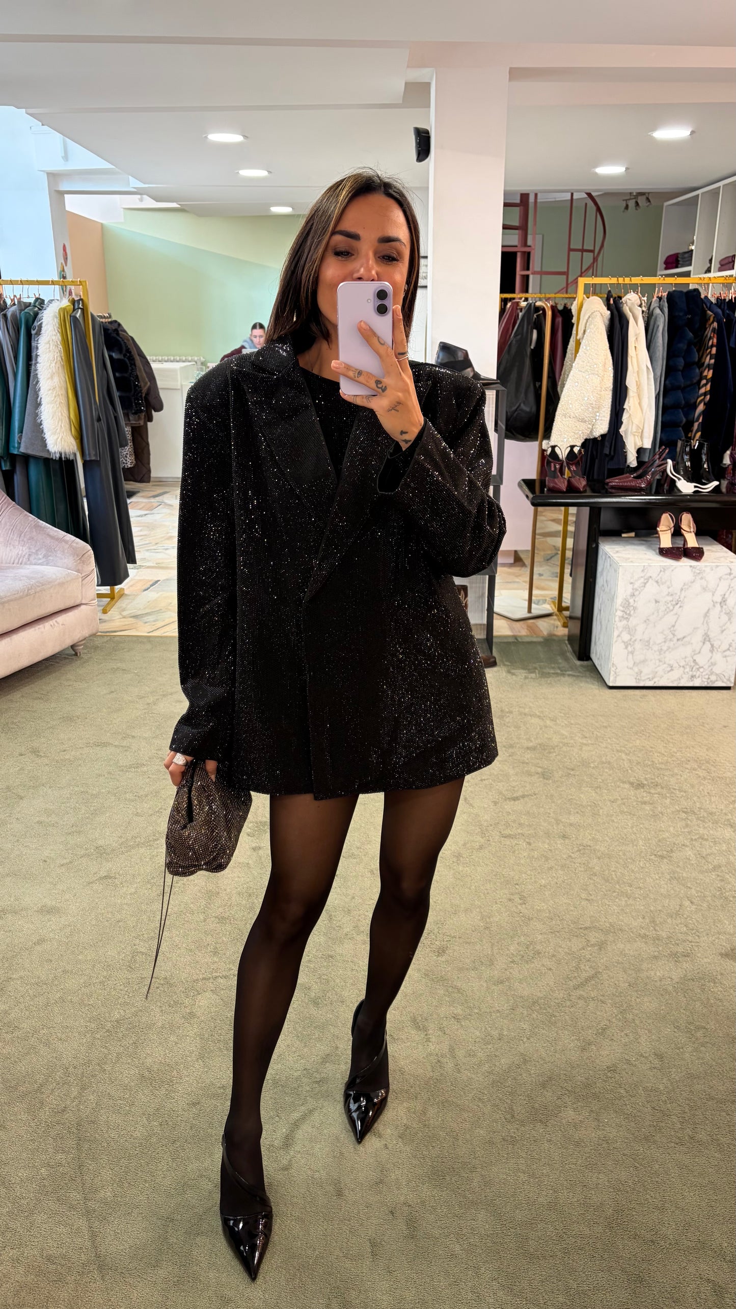 Blazer nero over doppiopetto crystal tw