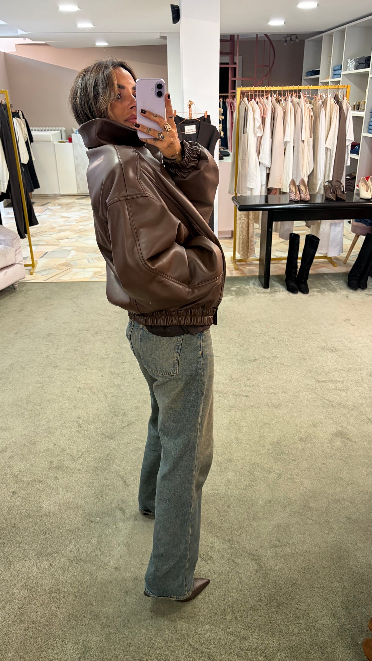 Bomber over marrone testa di moro in eco pelle ks
