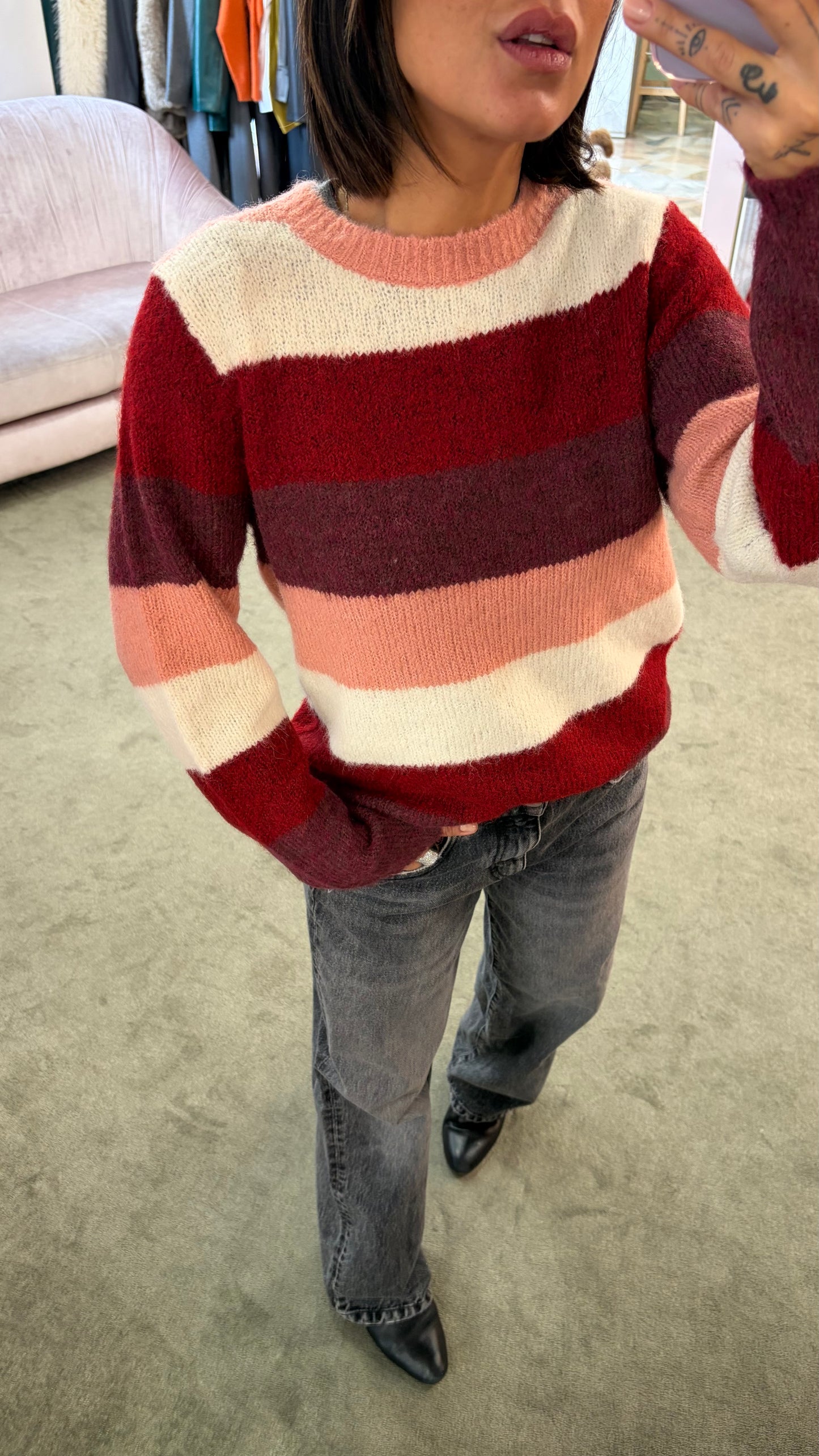 Maglione a righe multicolor girocollo sy