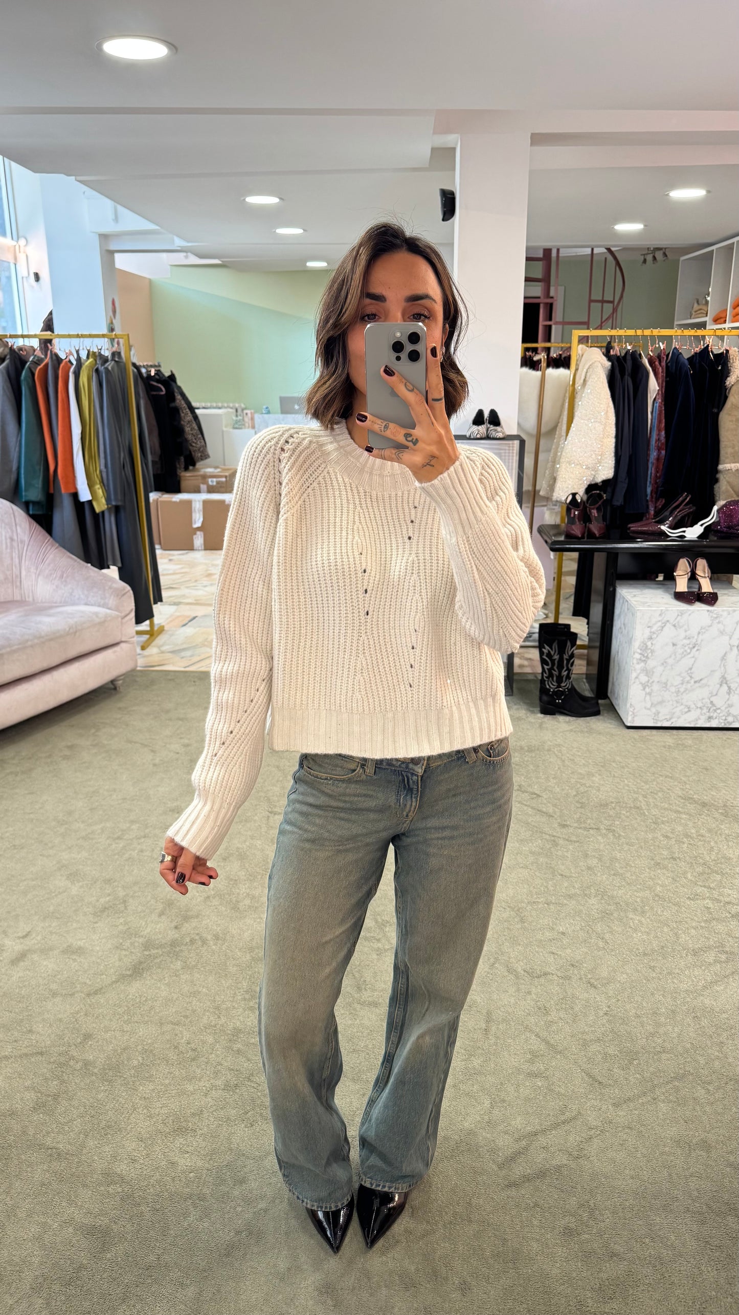 Maglione panna costine con micropaillettes lh