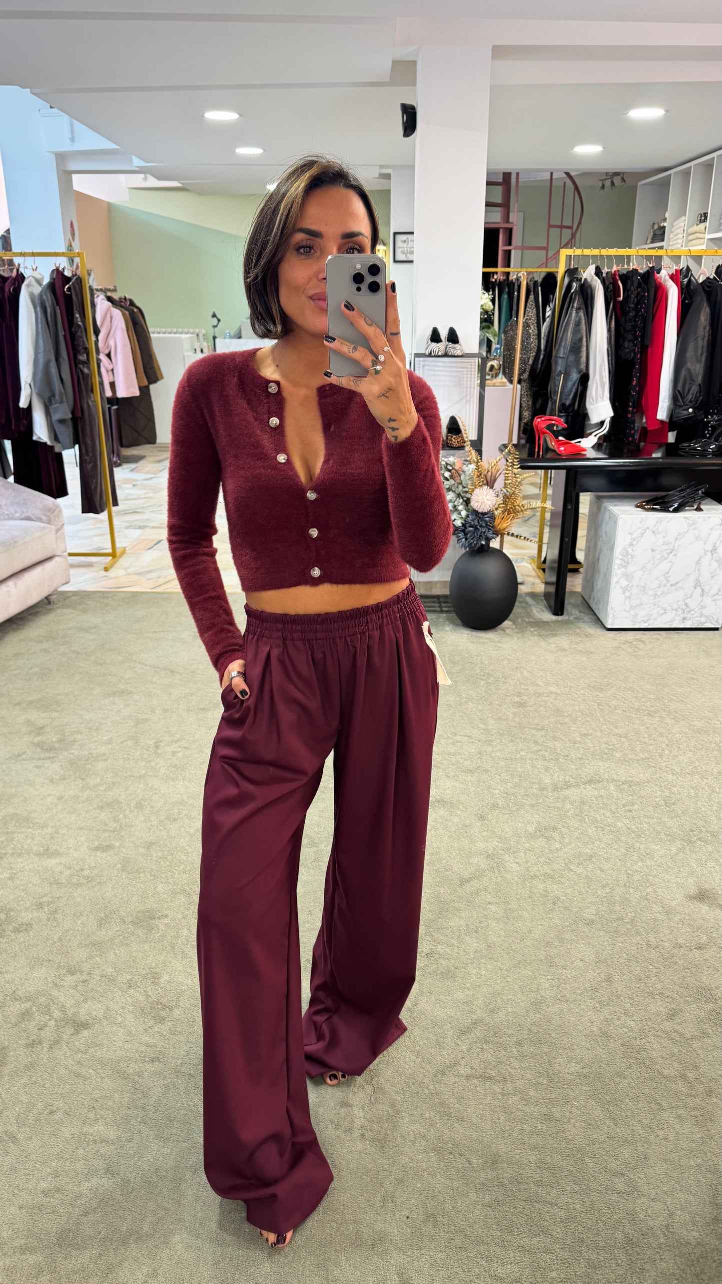Cardigan teddy bordeaux crop gl
