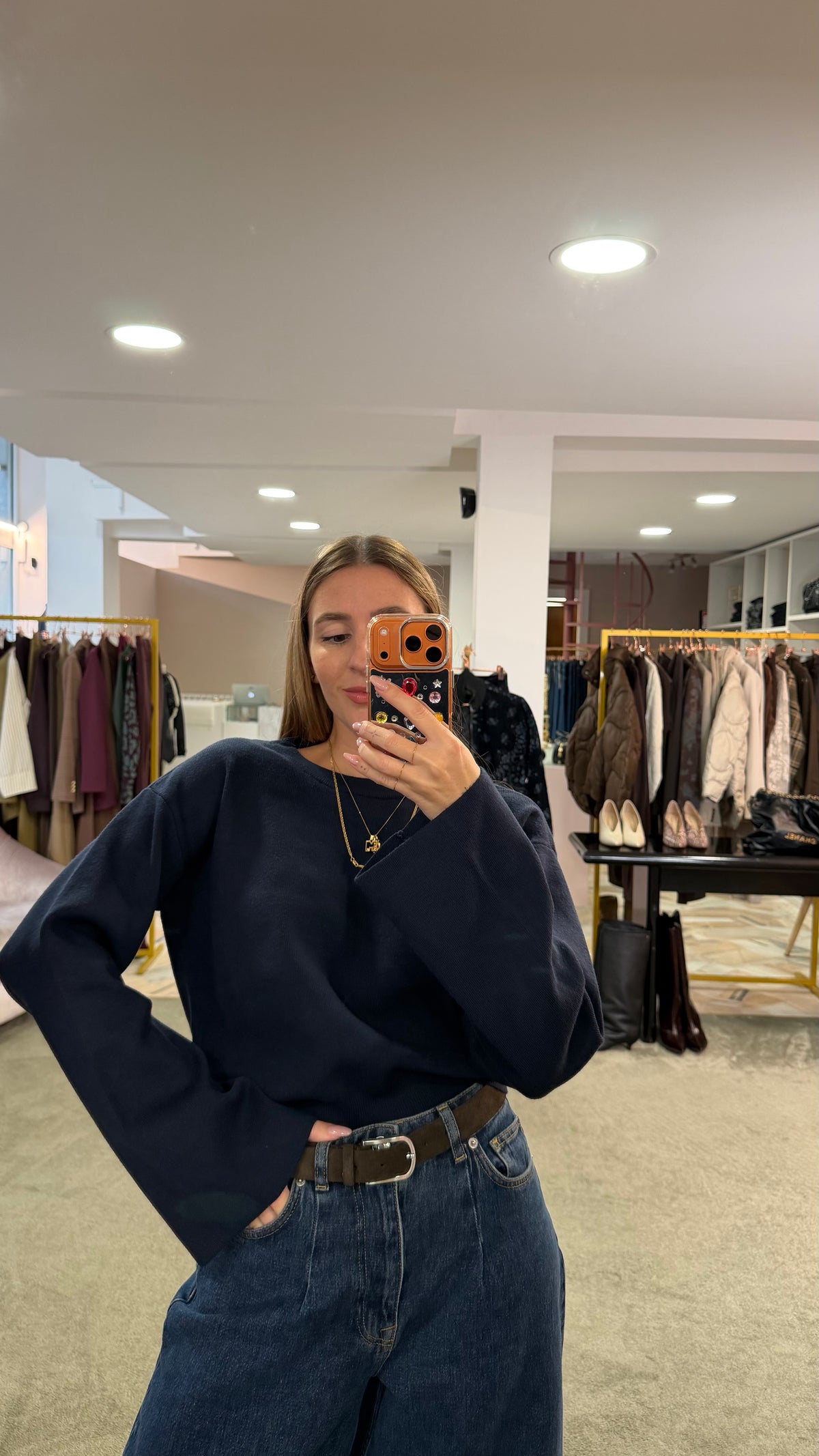 Maglione girocollo hanna blu notte manica a kimono aw