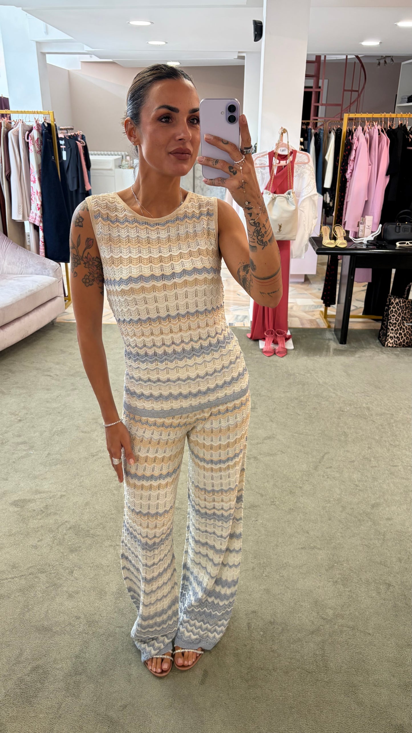 Pantaloni missoni vibes azzurro e beige bj