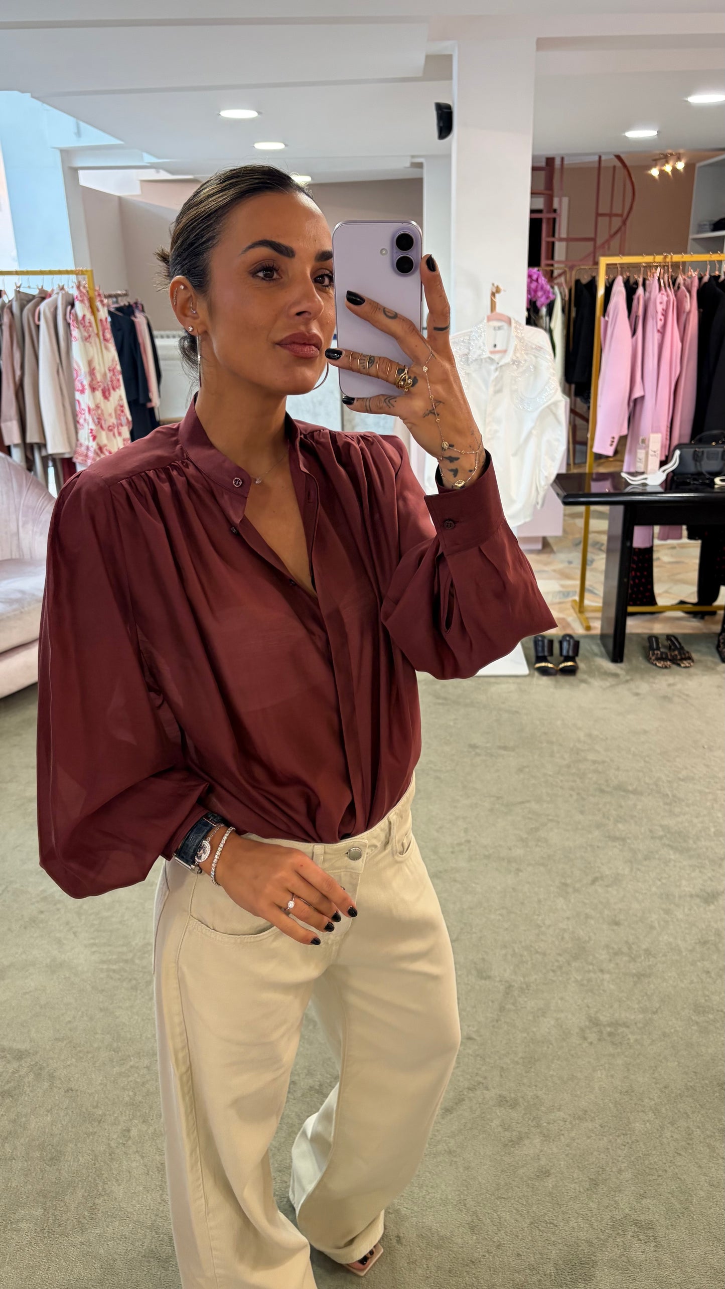 Camicia bordeaux scollo coreana Marsem