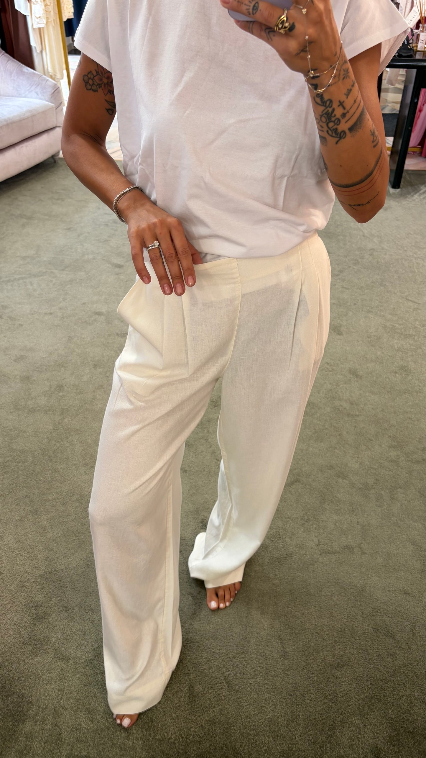 Pantaloni almira panna con pences ed elastico jx