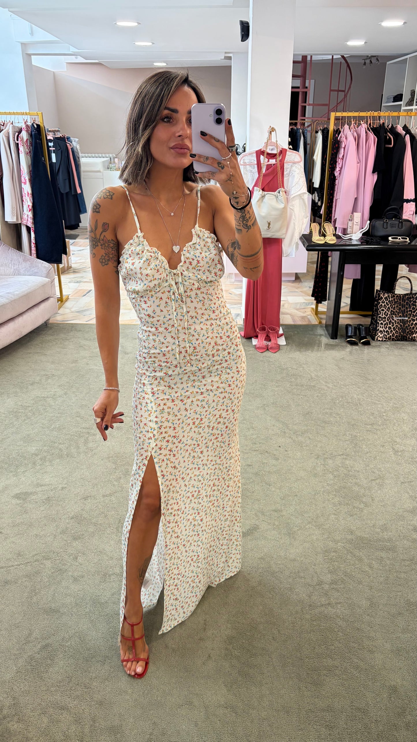 Abito riley lungo MAR DE MARGARITAS panna con fiorellini