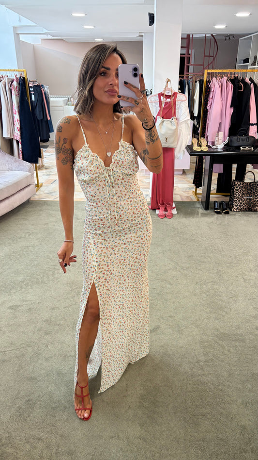 Abito riley lungo MAR DE MARGARITAS panna con fiorellini