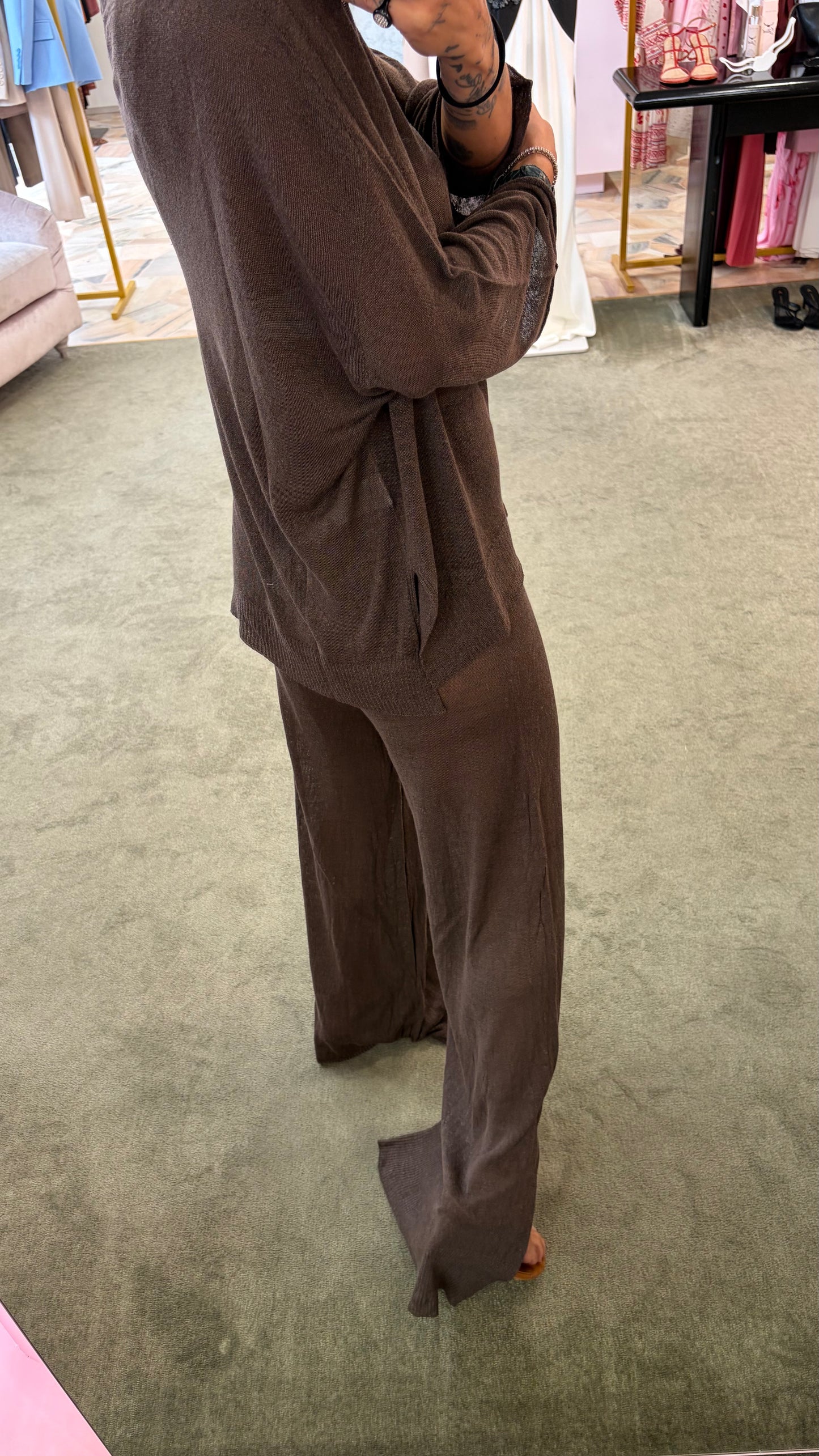 Pantaloni marrone cacao in lino fy