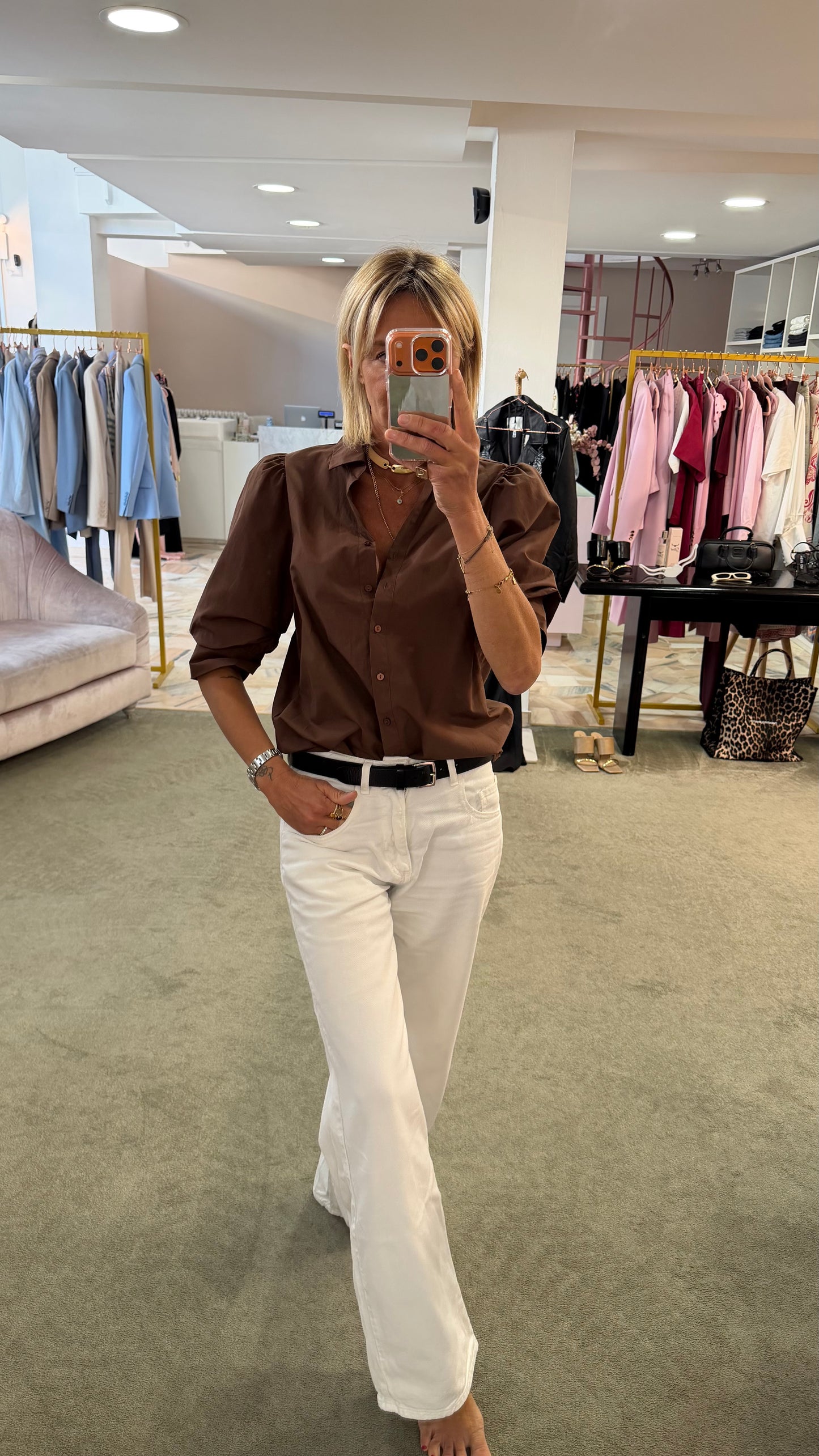 Camicia cioccolato manica a sbuffo 3/4 sy