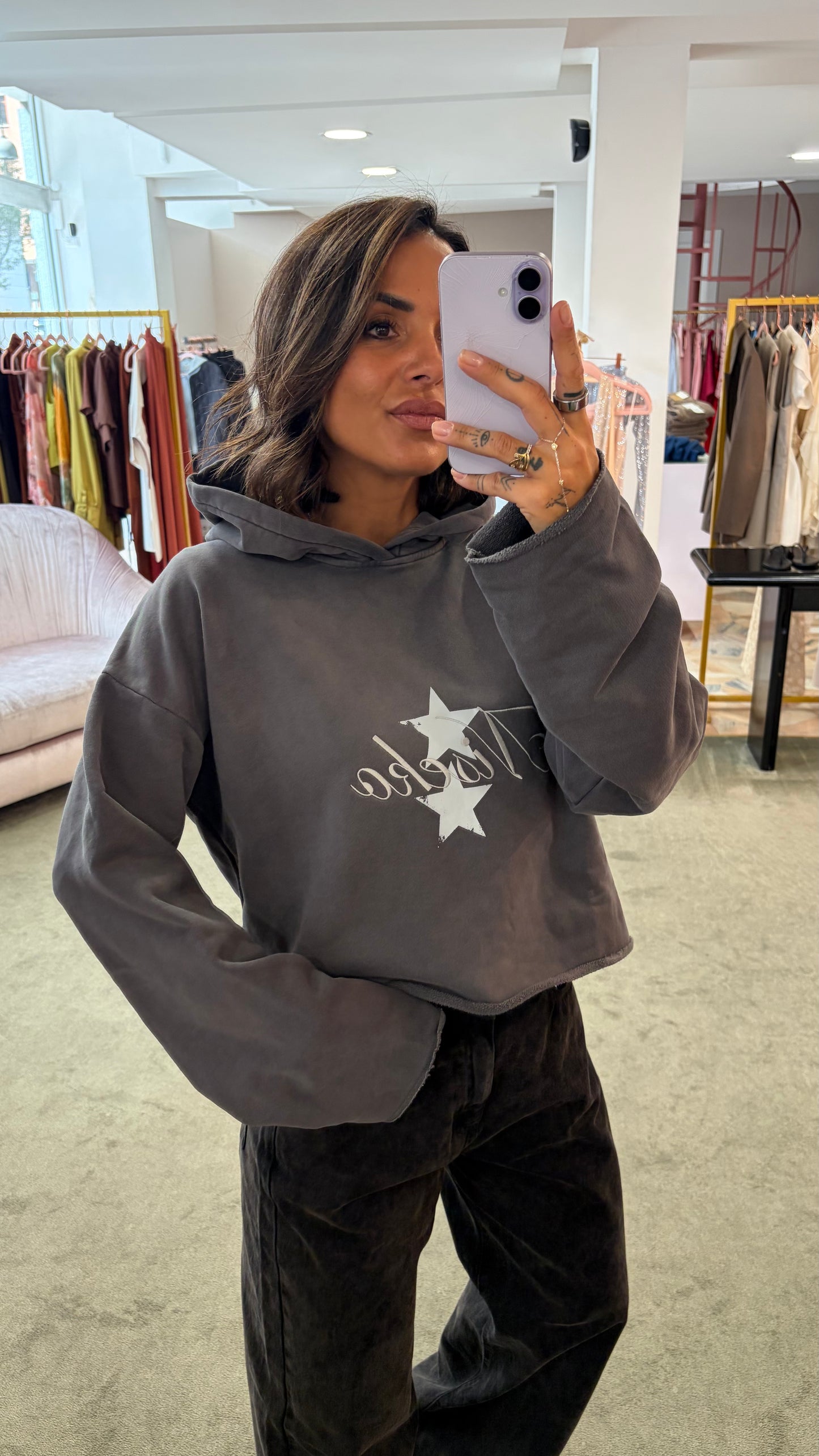 Felpa grigia con cappuccio Icon Denim