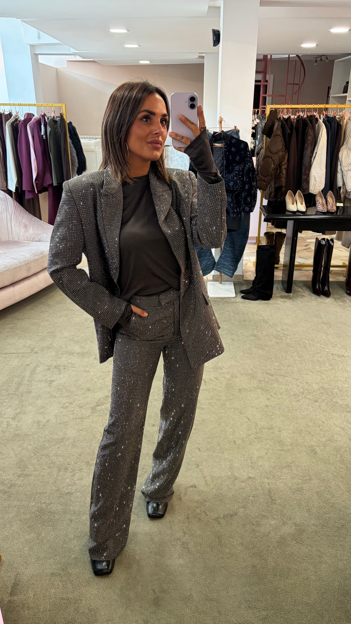 Blazer doppiopetto grigio con cristalli tw