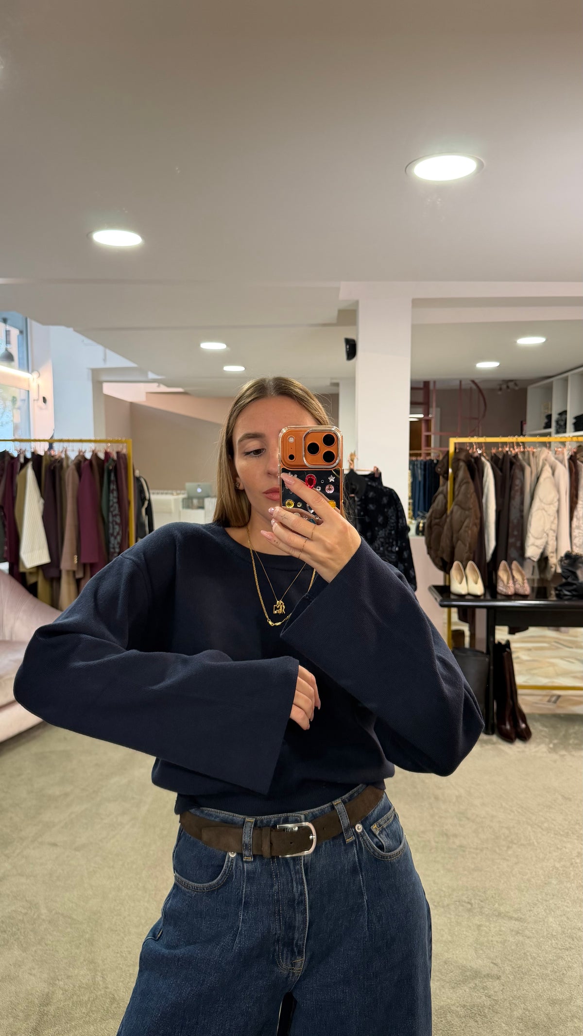 Maglione girocollo hanna blu notte manica a kimono aw