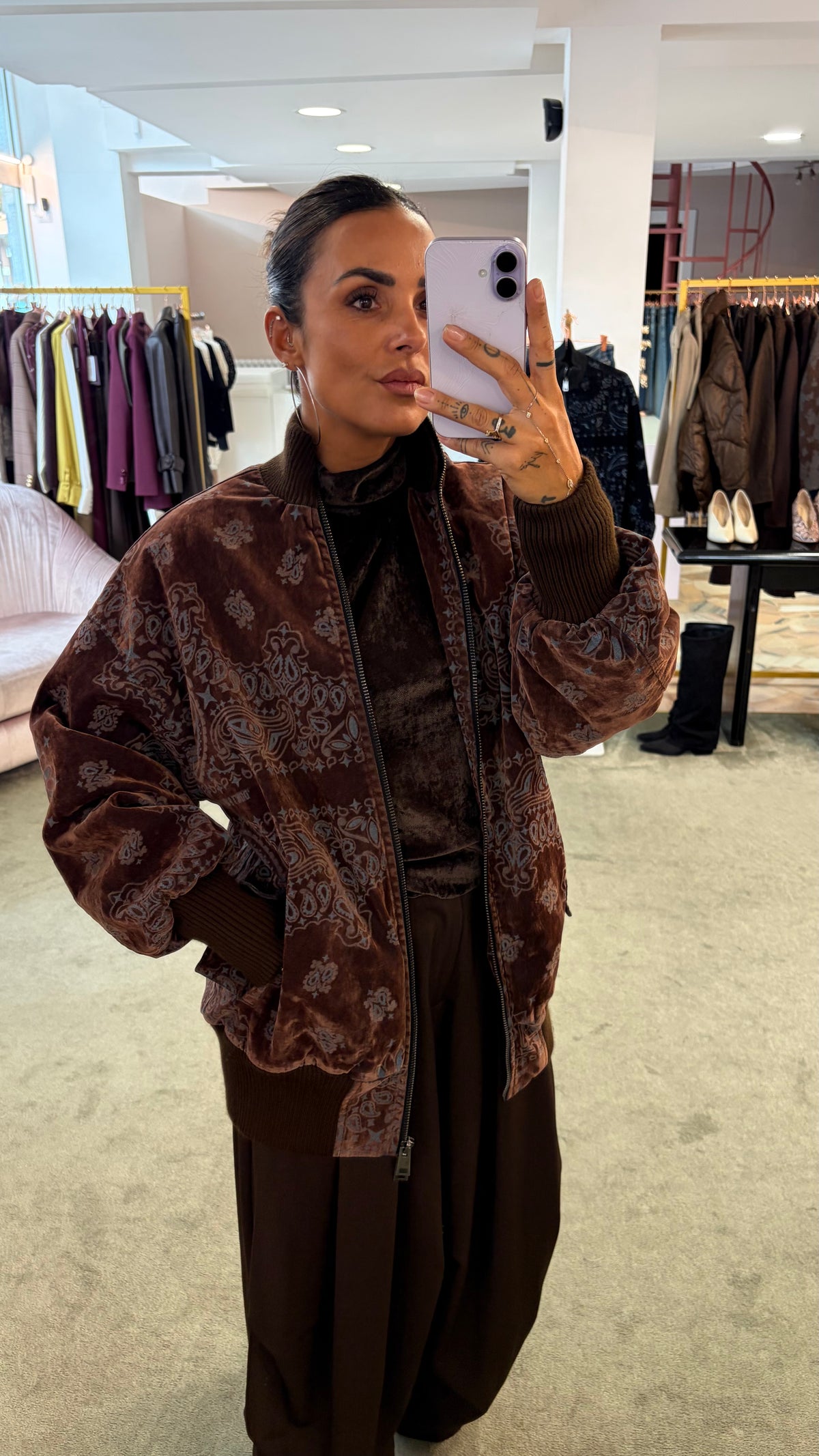 Bomber marrone bandana over in velluto floccato Don't@Me