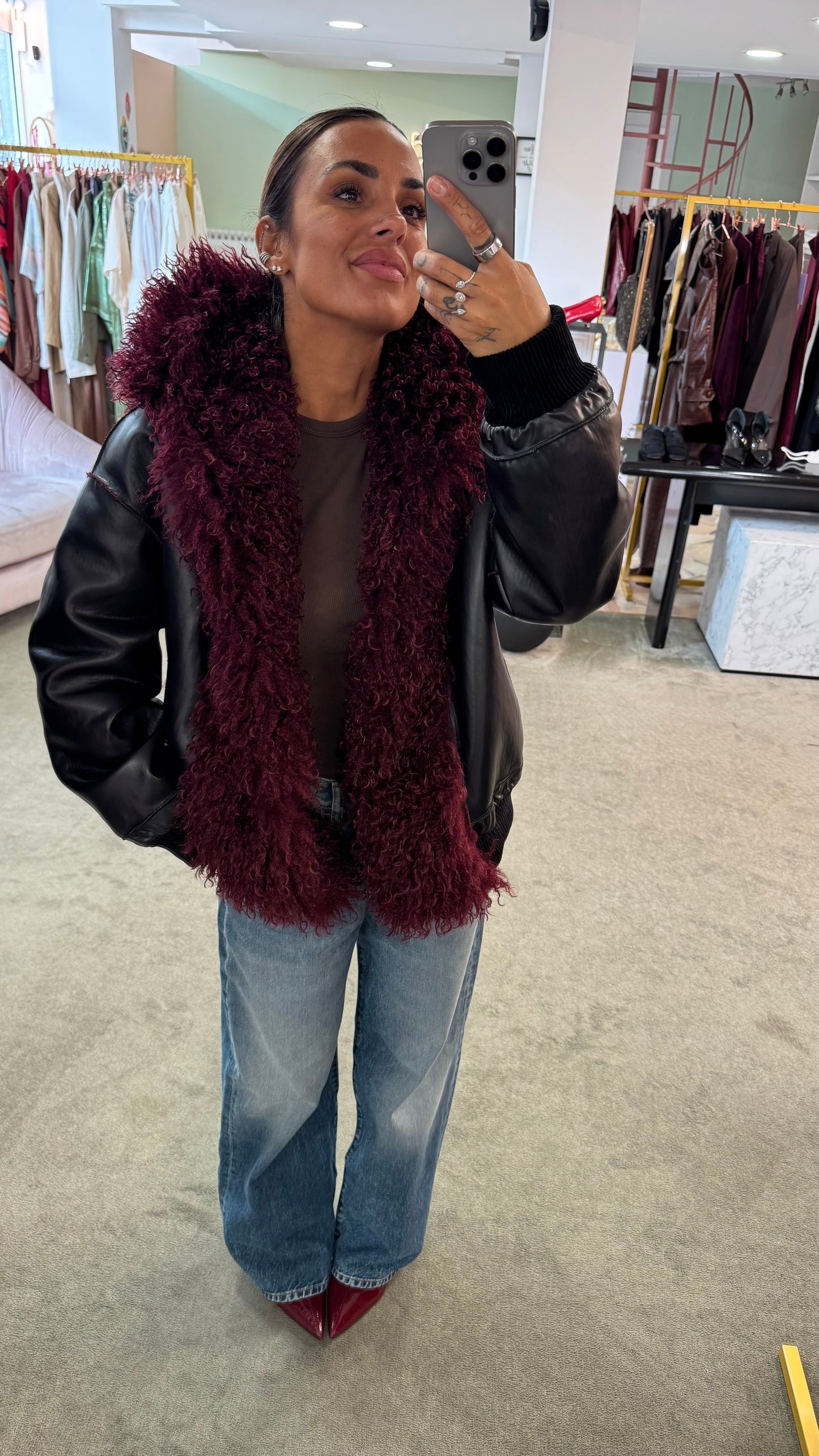 Bomber mongolia eco bordeaux con cappuccio