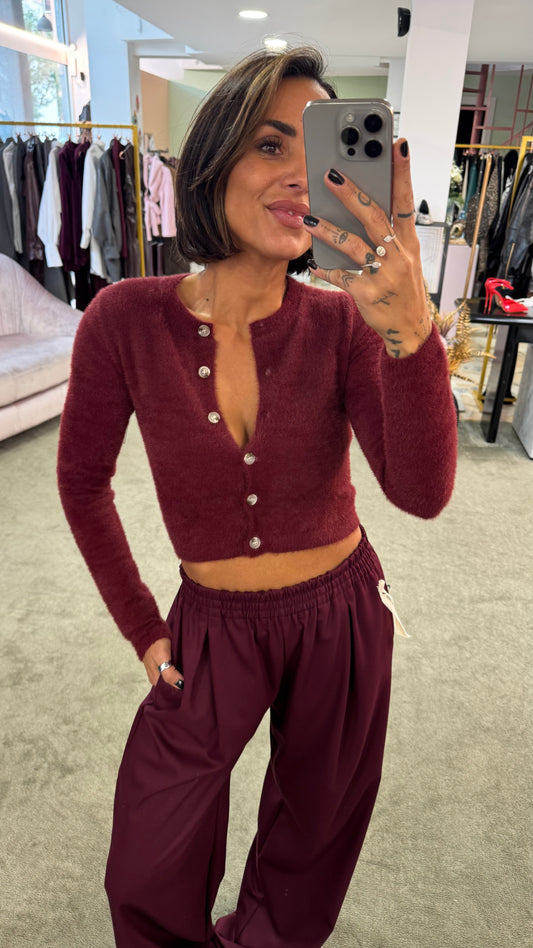 Cardigan teddy bordeaux crop gl