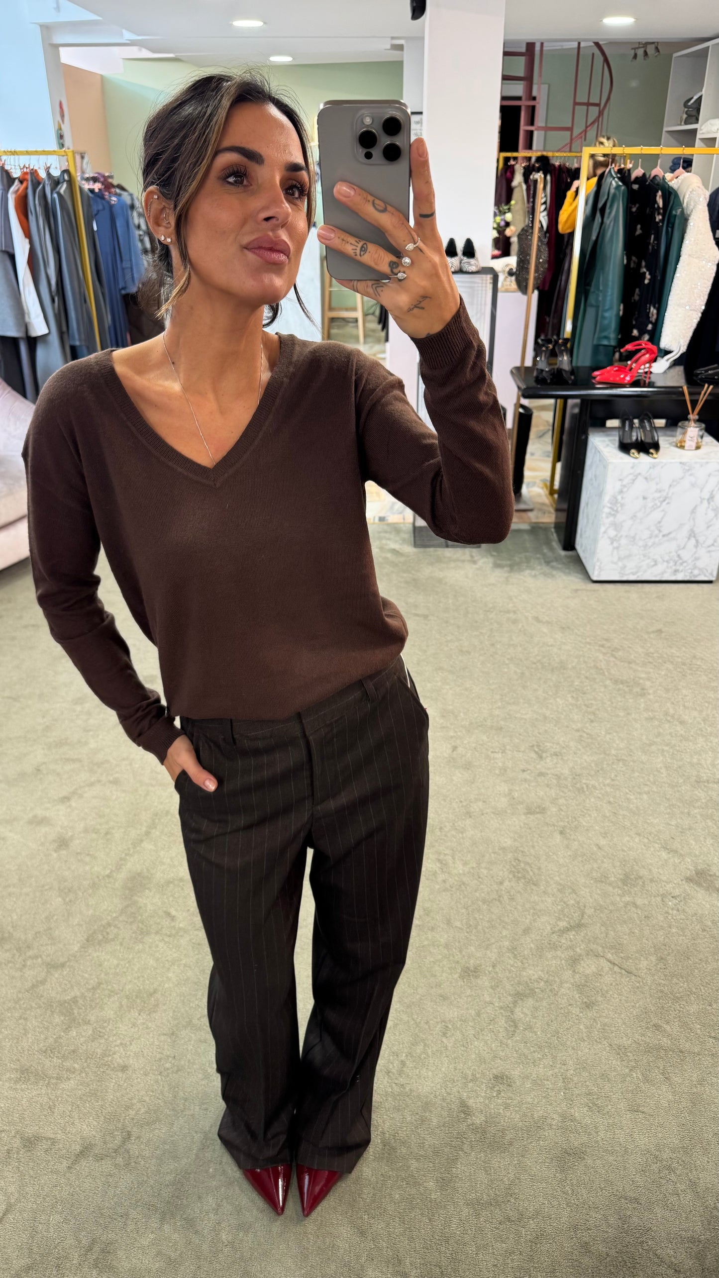 Pantaloni marrone gessato  jx