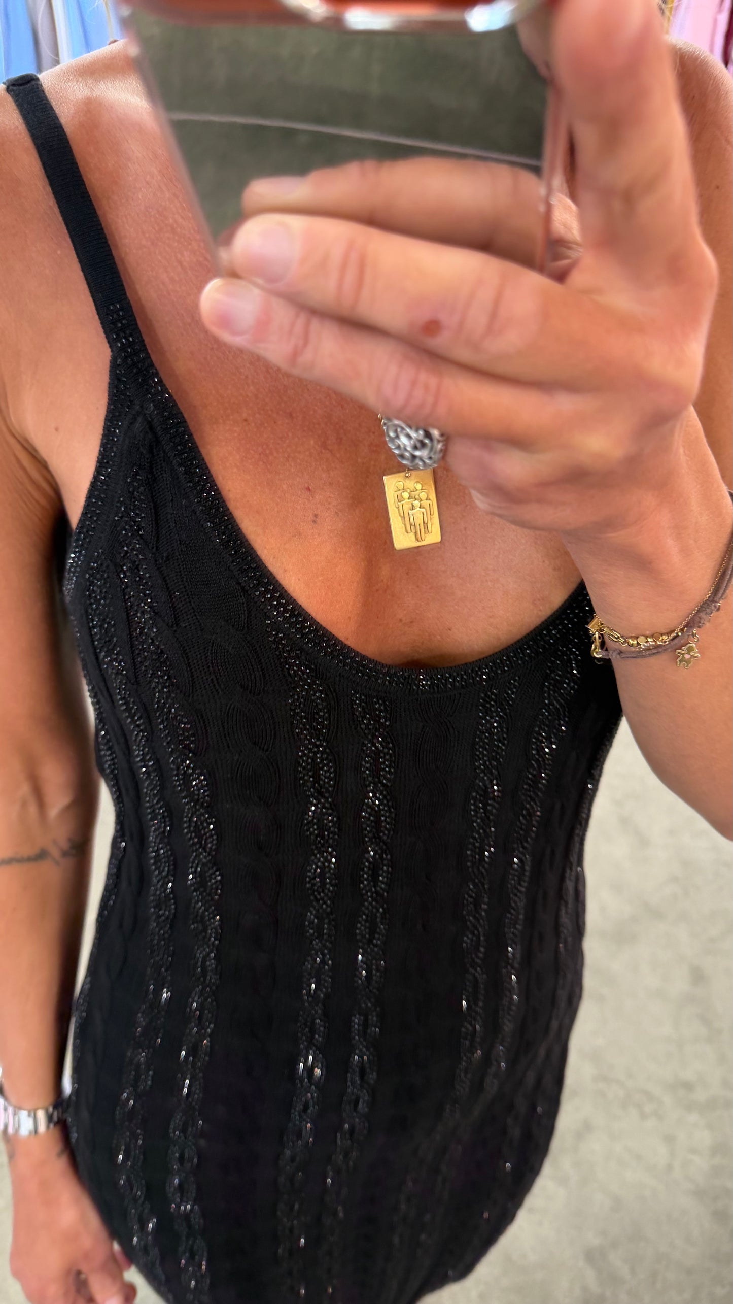 Abito midi nero in maglia con trecce crystal fr