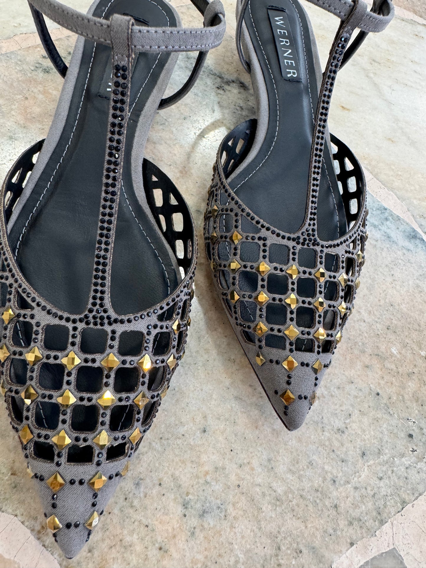 Slingback grigia a rete crystal